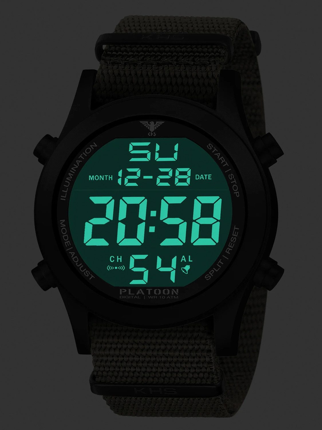 KHS Digitaluhr PLABSD.NSGO, Armbanduhr Platoon Digital Olivgrün/Schwarz