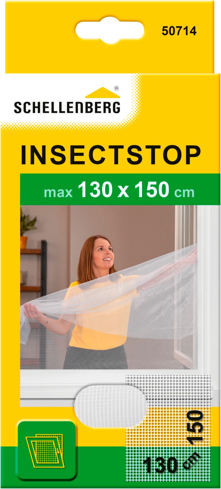 SCHELLENBERG Fliegengitter-Gewebe für Fenster ohne bohren, (Set, 1-St), Insektenschutz inkl. Befestigungsband, 130 x 150 cm, anthrazit, weiß