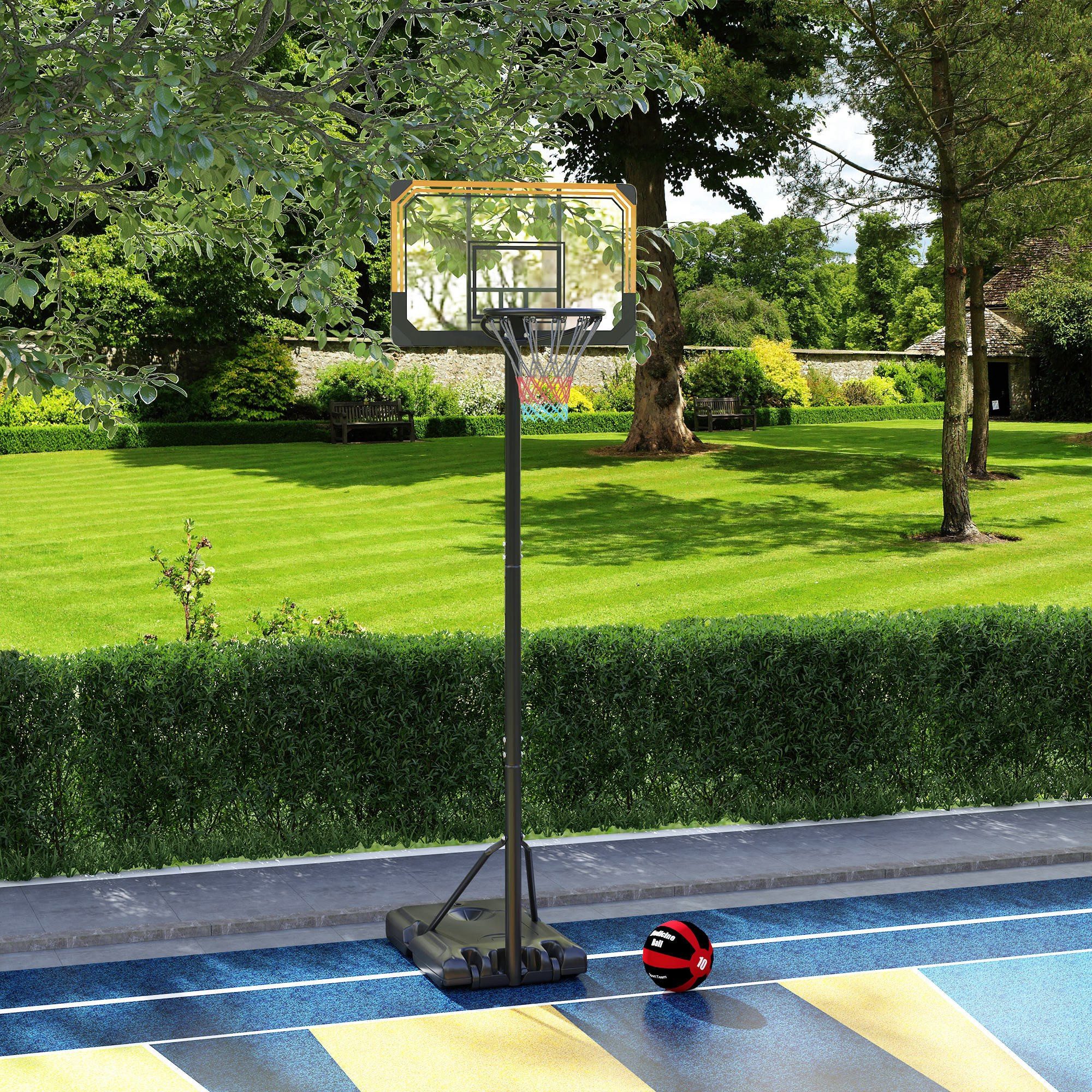 SPORTNOW Basketballständer 182-213 cm höhenverstellbar, mit Rollen, Standfuß (Basketballanlage, 1-St., Basketballkorb), für Indoor, Outdoor, Stahl, Schwarz