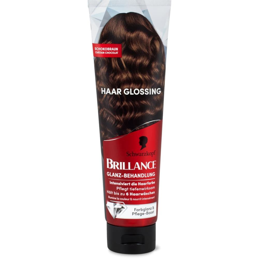 Schwarzkopf Haarfarbe BRILLANCE Glanz-Behandlung Haar Glossing Schoko Braun 150 ml, 1-tlg., pflegt und intensiviert die Haarfarbe, hält bis zu 6 Haarwäschen