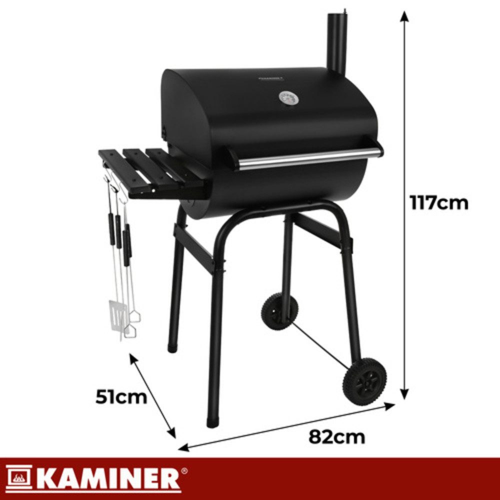 Kaminer Holzkohlegrill Gartengrill Holzkohlegrill mit Deckel, Spar-Set, tragbar, Thermometer und Kaminabzug behalten Sie die volle Kontrolle