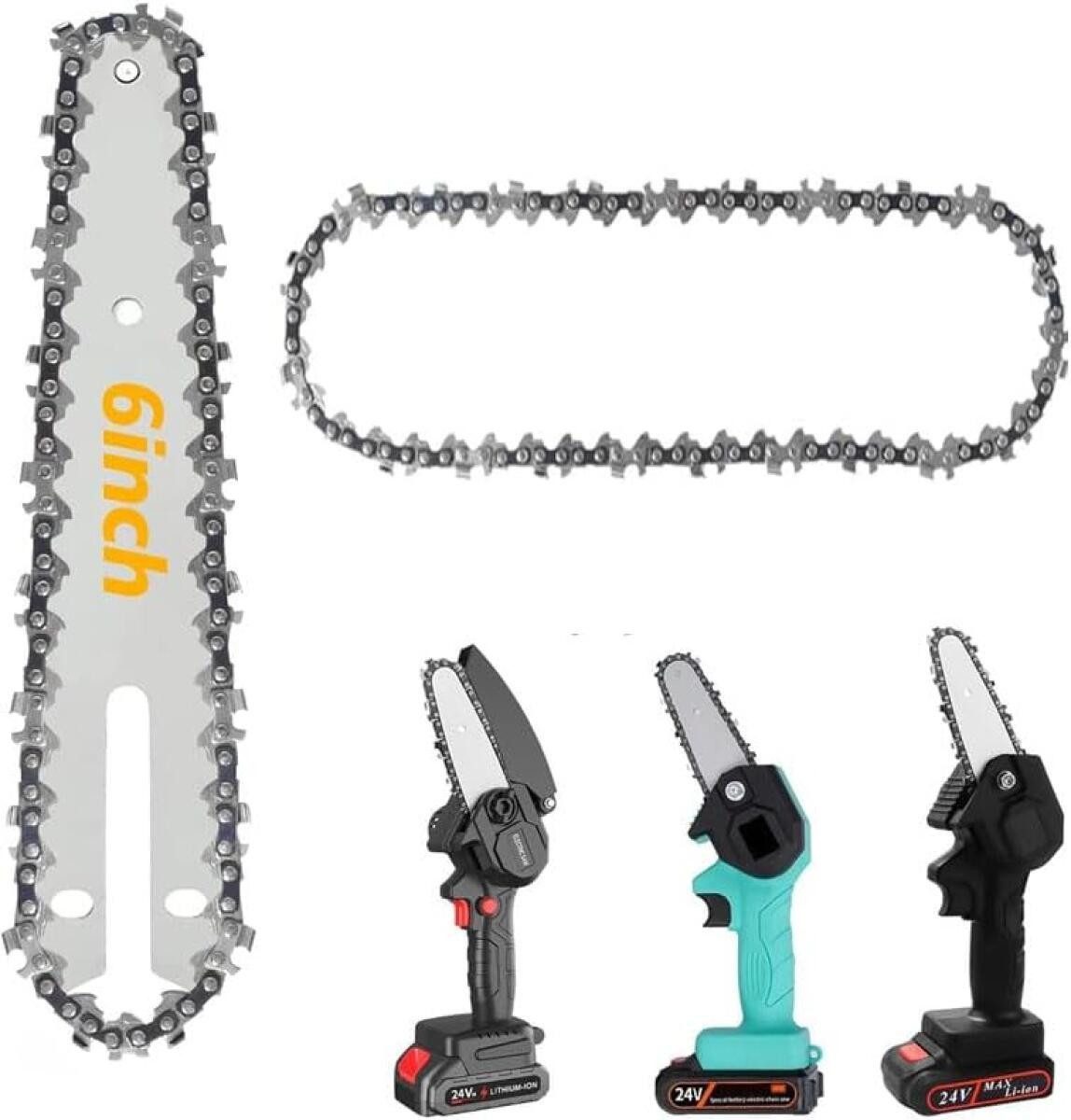 FELIXLEO Akku-Kettensäge 6 Zoll Kettensäge Kette 1/4" 37 Glieder für Mini Akku Kettensägen, 2-tlg.