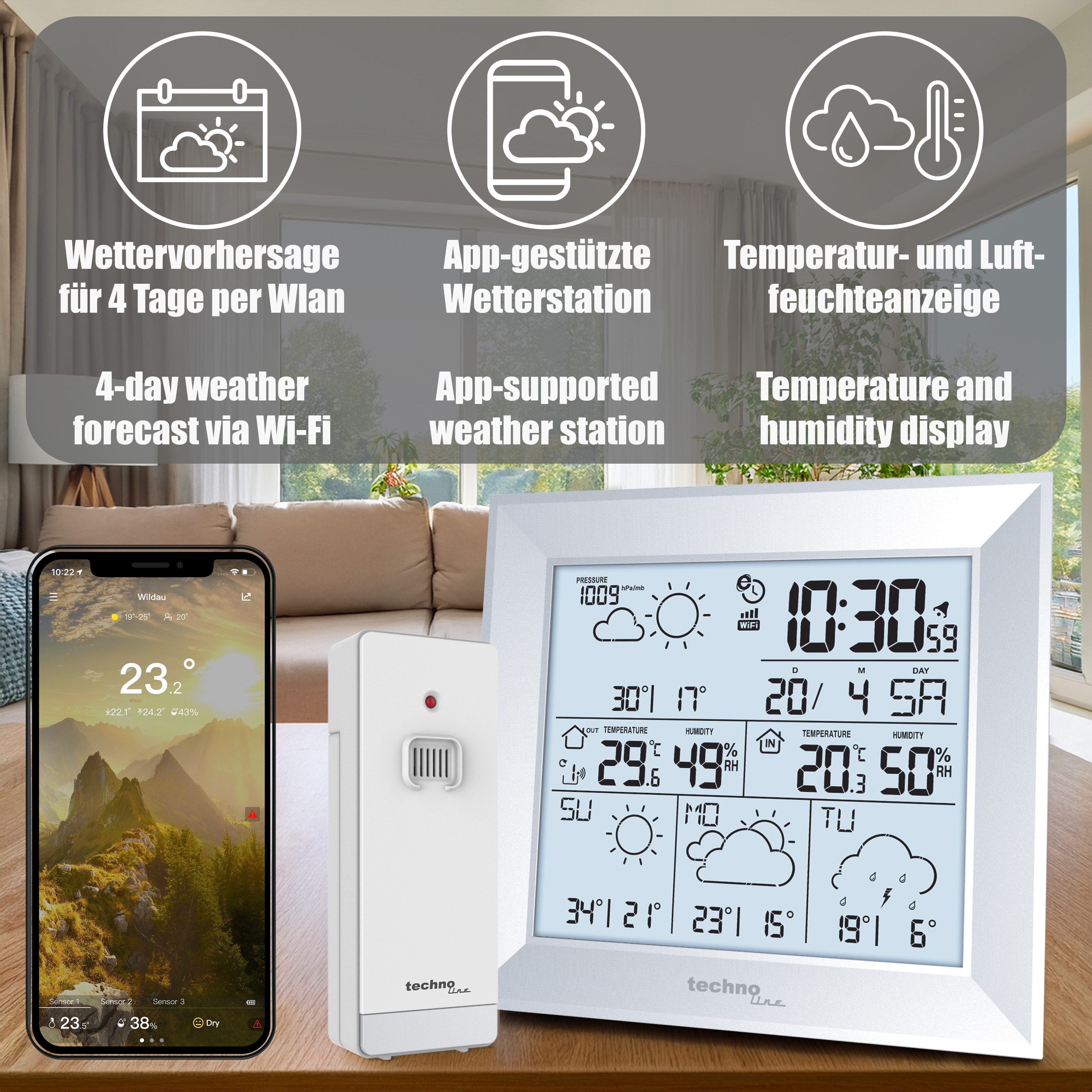 technoline WD 2000 Wetterstation (inklusive Außensender, App gestützte Wetterstation)