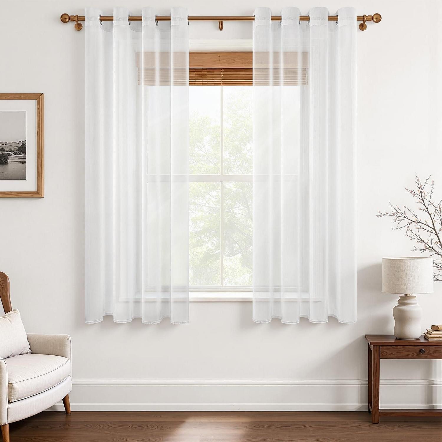 LuxusKollektion Vorhang Gardinen Vorhang halbtransparent Ösen Leinenoptik Weiß 2er Set (2 St)