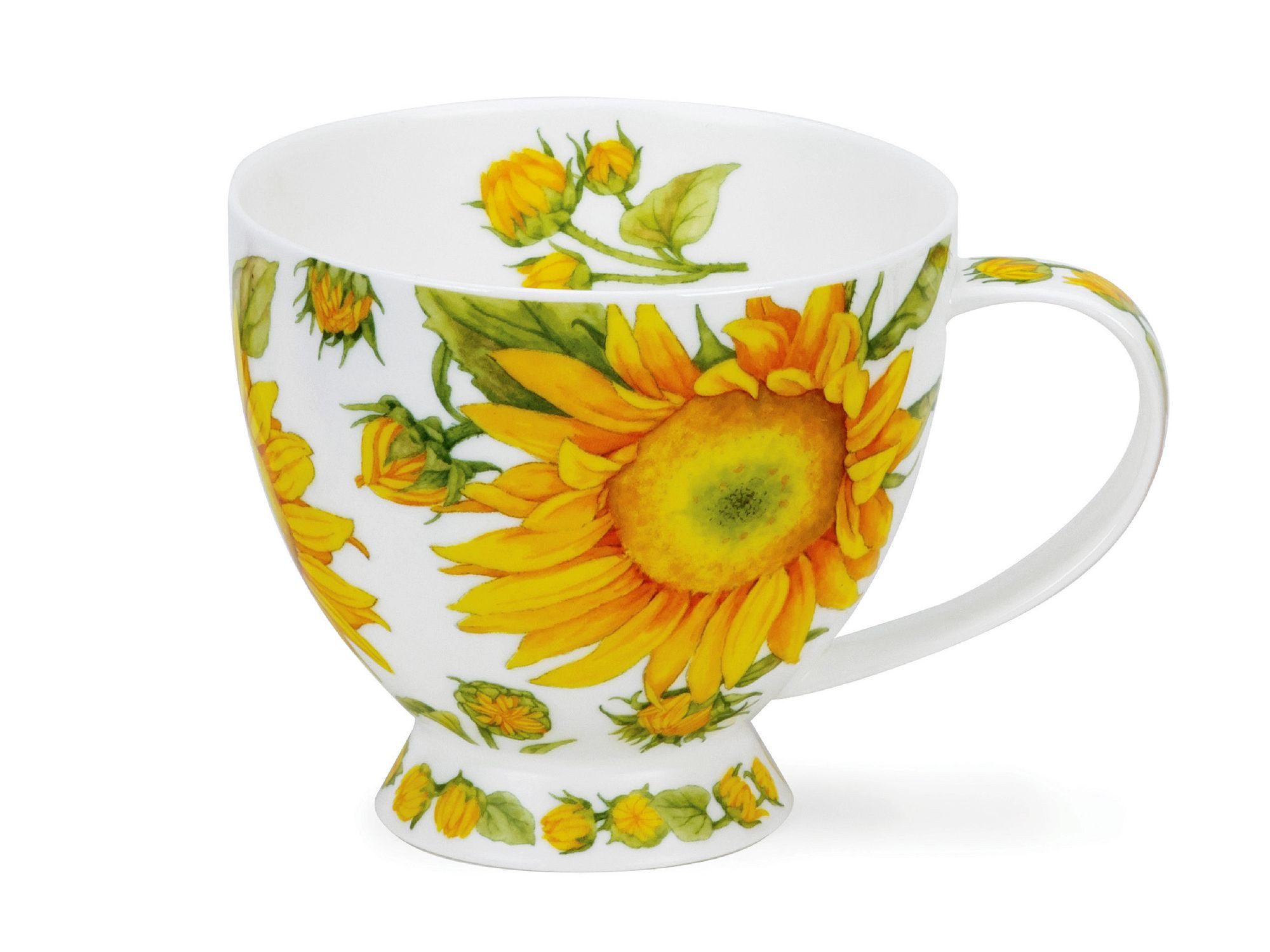 formano Tasse Dunoon, Porzellan, auf Fuß, Weiß, Motiv: Sonnenblumen