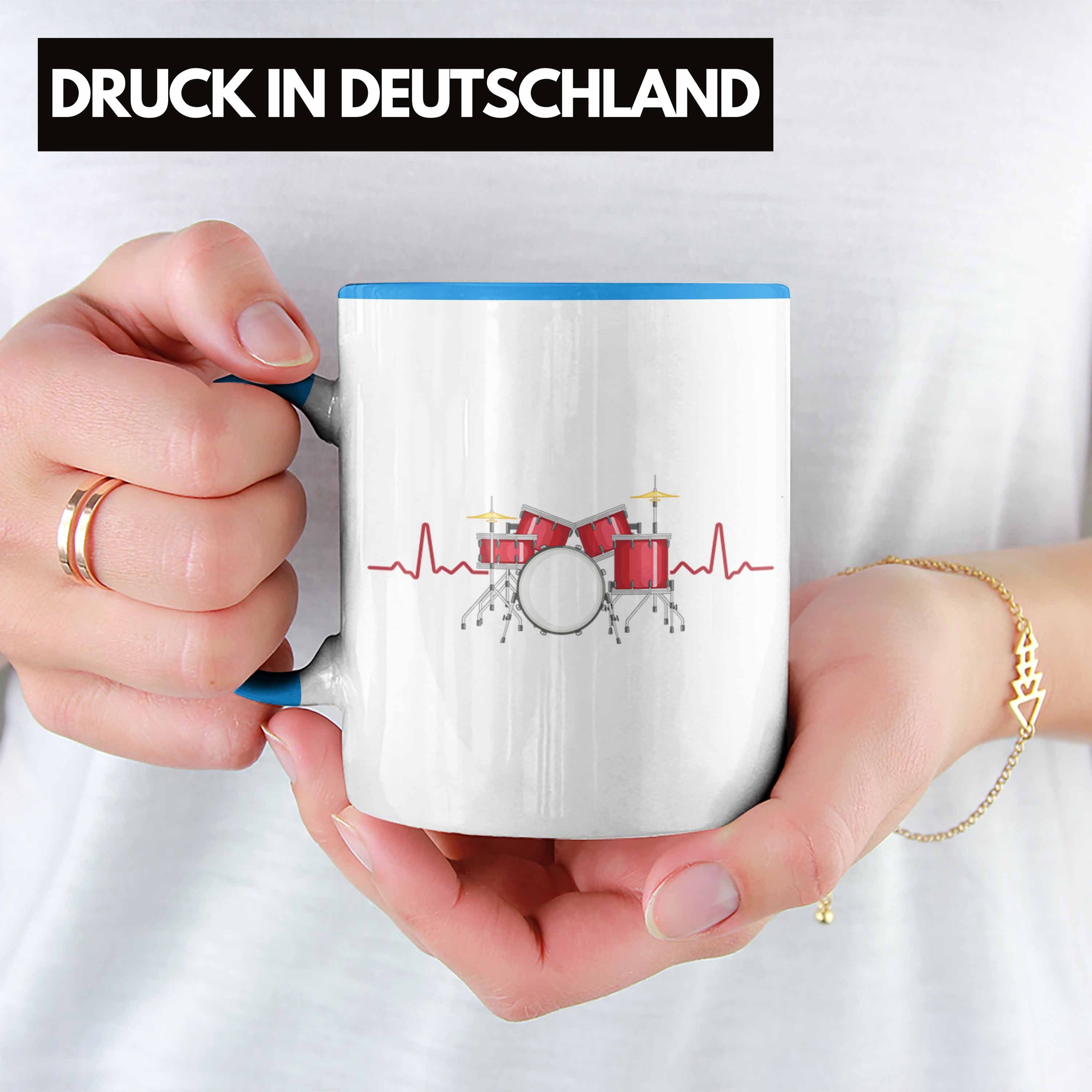 Tasse Kinder Weihnachten Tasse - Blau Trendation Geburtstag Männer Trendation Geschenk Geschenkidee Schlagzeug-Spieler Herzschlag