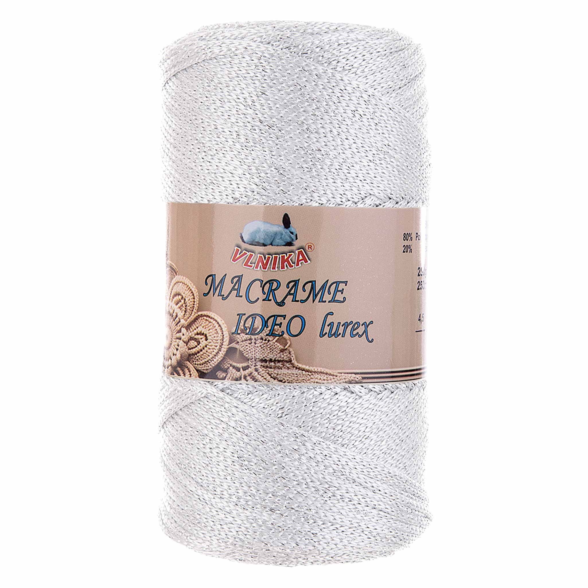 maDDma 4 x 250g Strickgarn Macrame Ideo Lurex Makrameegarn Glitzereffekt Häkelwolle, 1000 m (Sparpaket (4 Knäuel je 250g), weiß