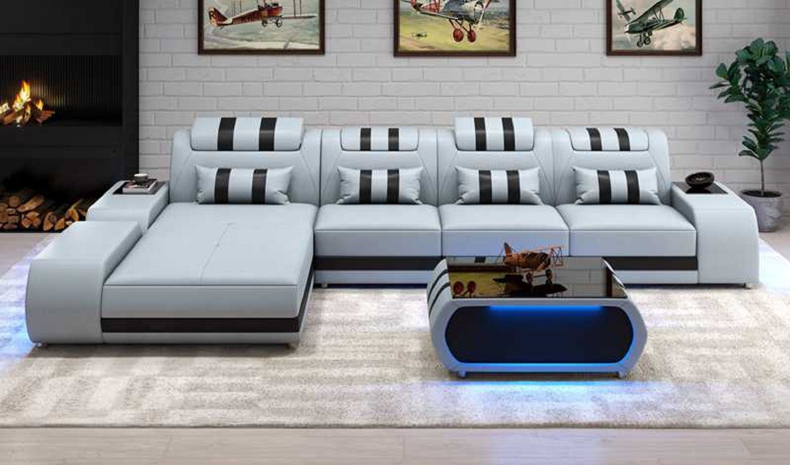 JVmoebel Ecksofa Form Grau Ecksofa Ledersofa L Made in 3 Eckgarnitur Design Luxus Couch Europe Couchen, Teile, Sofa