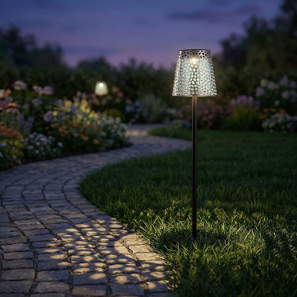 GLOBO LIGHTING LED Solarleuchte, LED-Leuchtmittel fest verbaut, Warmweiß, 2er Set LED Solar Steckleuchte Gartenleuchte Außen Solar Stecklampe