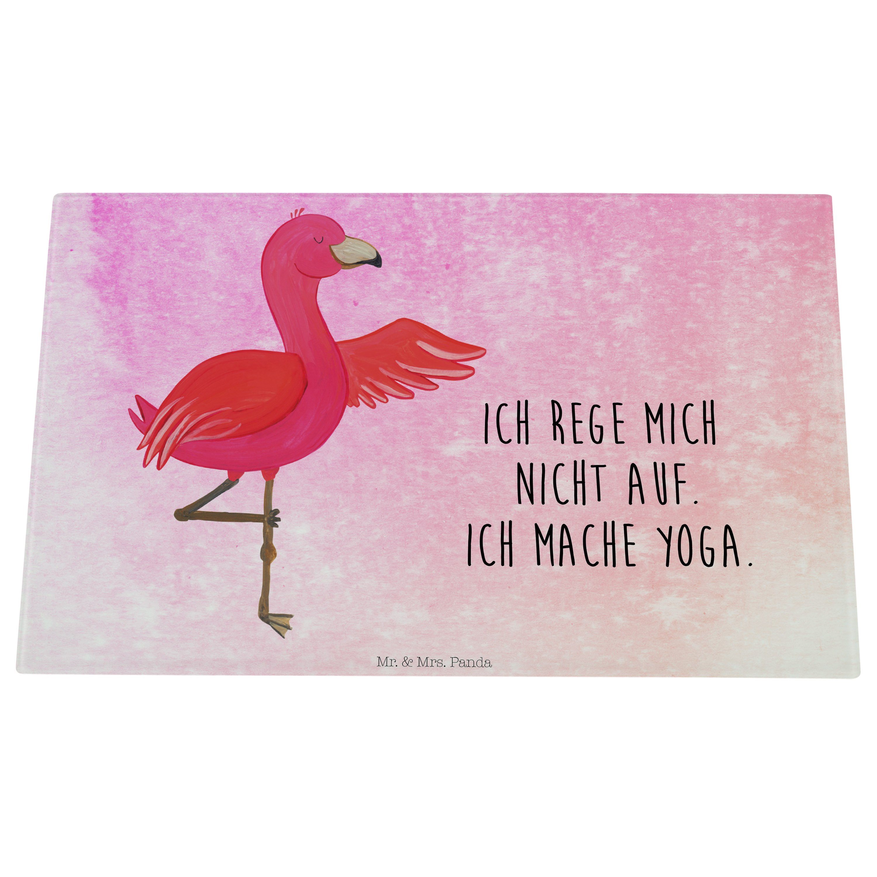Mr. Servierbrett (1-St) Geschenk, - Flamingo Yoga Tiefenentspann, Mrs. Pink Panda Premium & Glas, - Aquarell Achtsamkeit,
