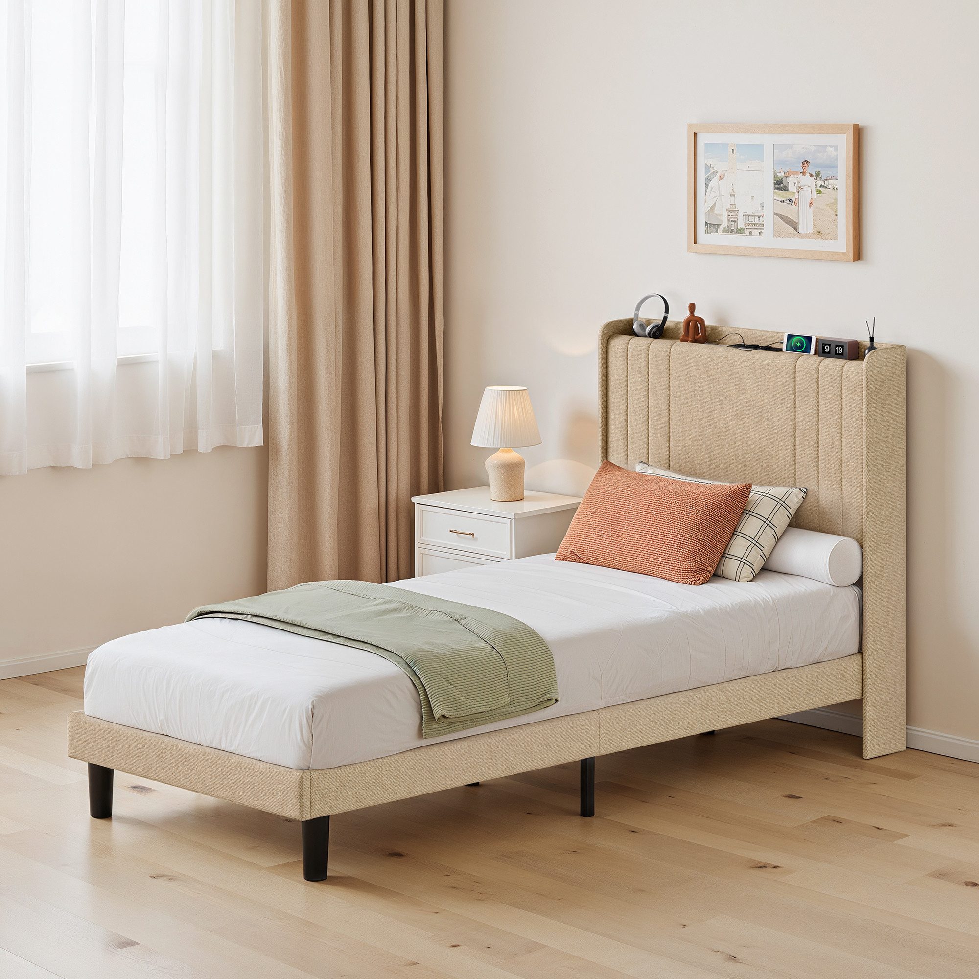 Bealife Polsterbett lsterbett Einzelbett,Bettgestell mit Kopfteil, Steckdos günstig online kaufen