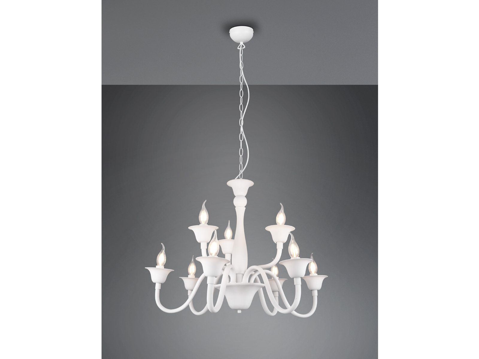 Metall Große-r wechselbar, 9-flammige Vintage Lampe 72cm Weiß, Ø warmweiß, meineWunschleuchte Kronleuchter, LED hängend, LED