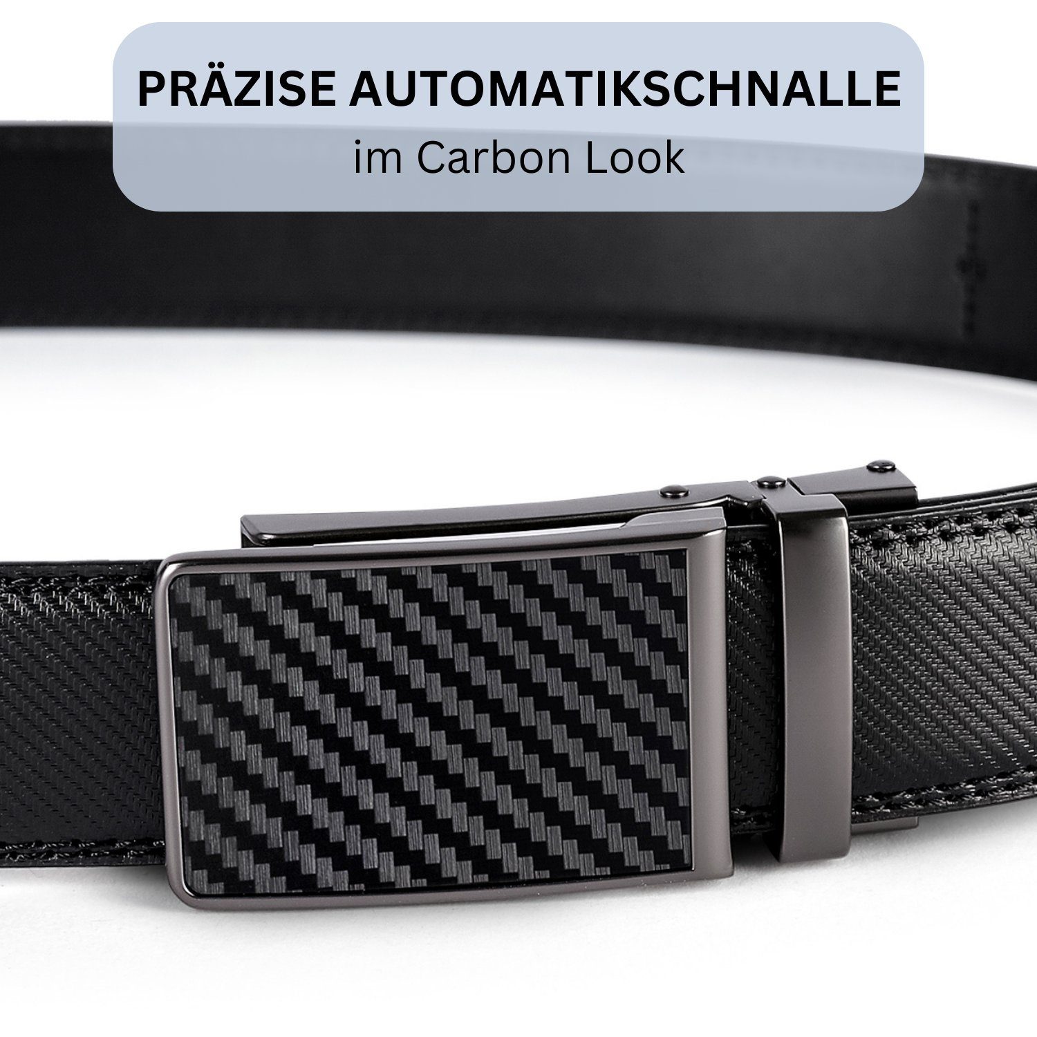 Frentree Ledergürtel mit moderner Schnalle, stilvoller Herrengürtel 3,5 cm breit, Automatik Gürtel mit Ratsche, für Alltag und Business, inkl. Aufbewahrungsbox – Bild 3 von 5