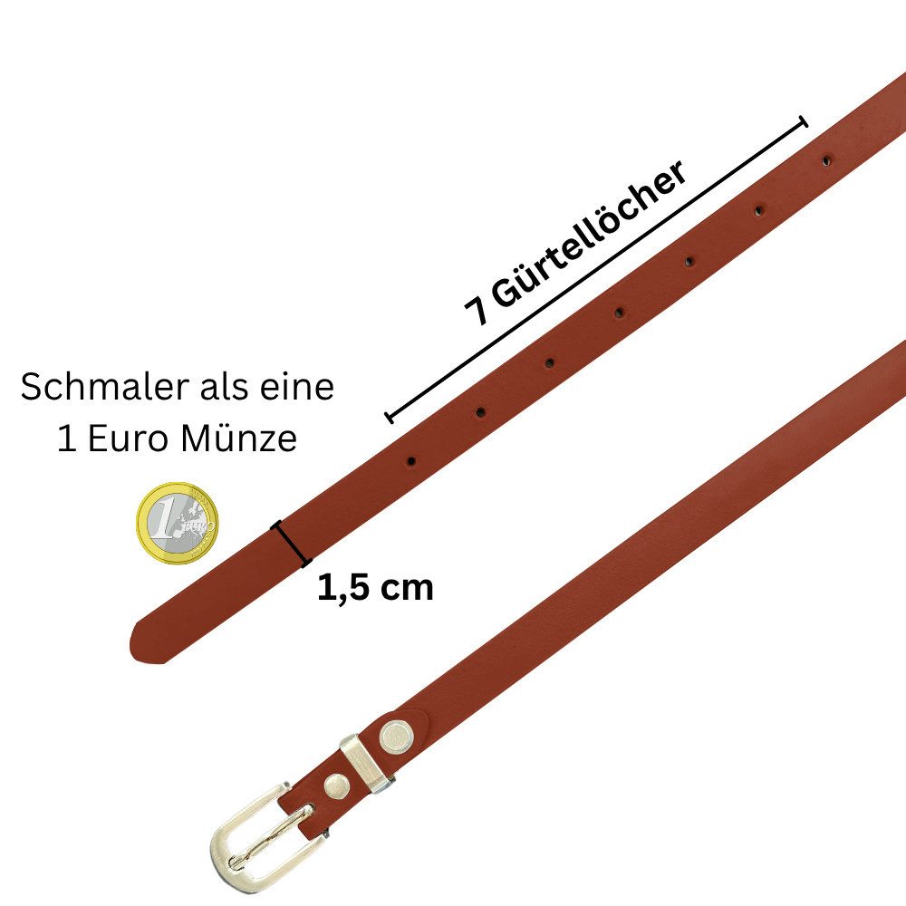 Frentree Ledergürtel Taillengürtel Damen 1,5 cm schmaler Hüftgürtel, MADE IN GERMANY Echtleder Gürtel high warst für Kleid und Anzugshose, kürzbar – Bild 4 von 5