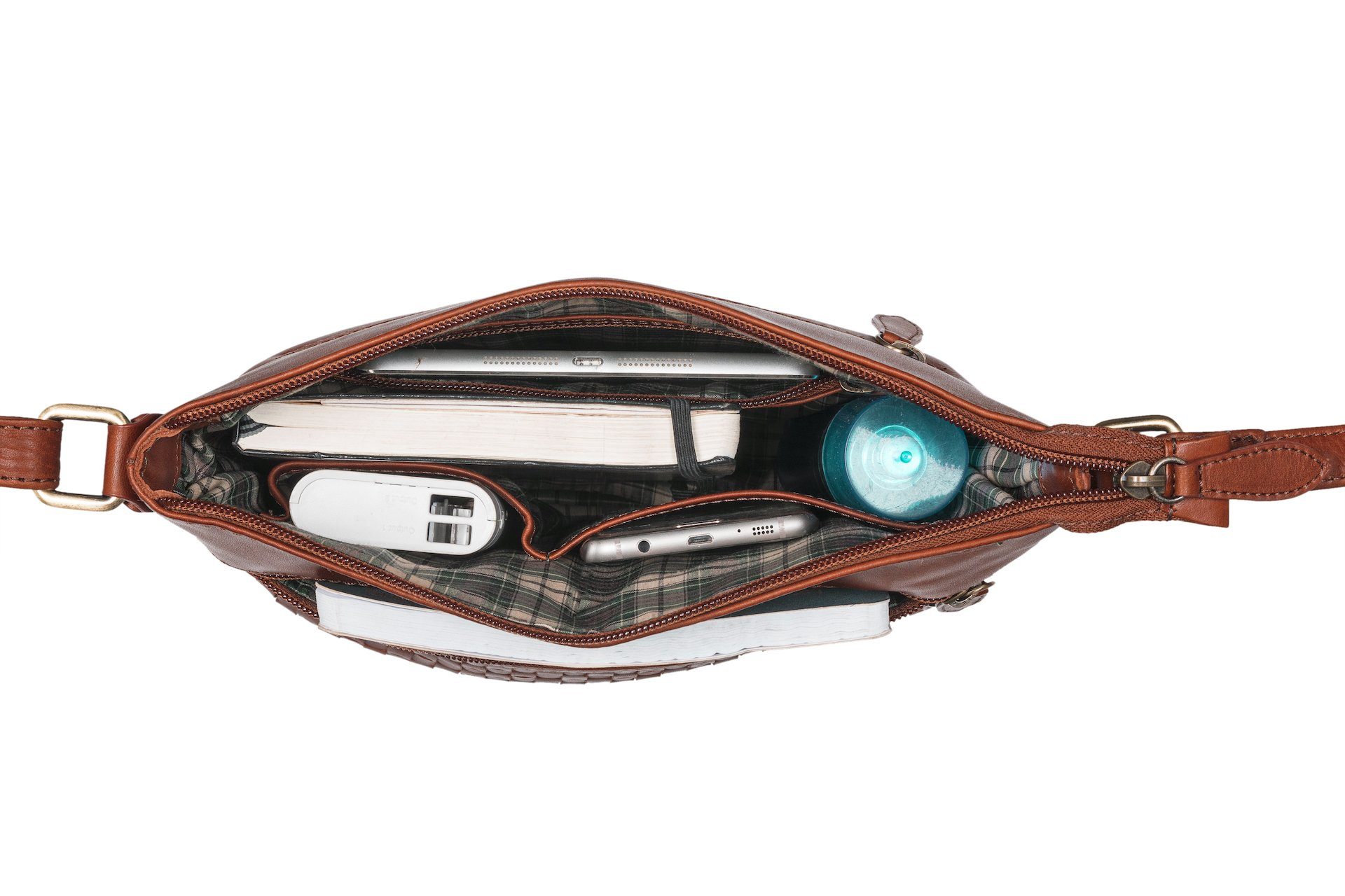 Benthill Umhängetasche Damen Echt Leder Schultertasche Vintage Handtasche geflochtenem Muster, Schultergurt / Umhängegurt Reißverschlussfach