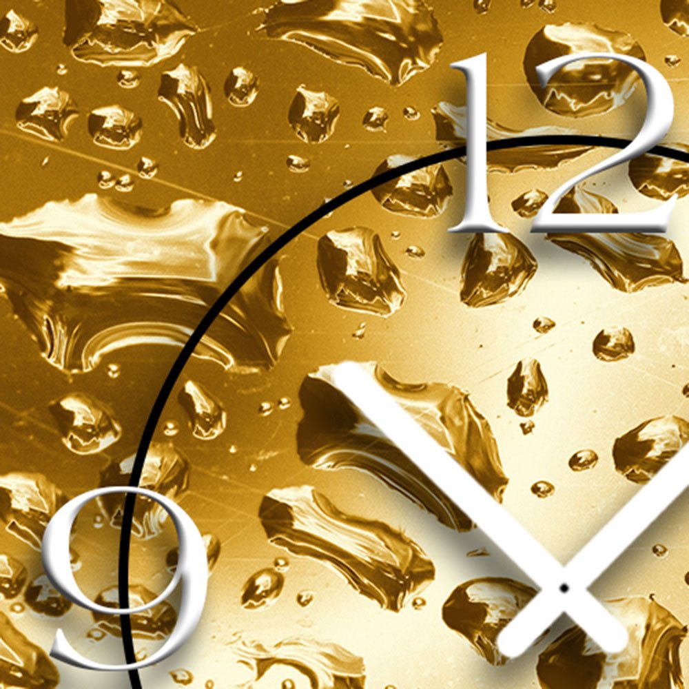 dixtime Wanduhr Wassertropfen gold Designer Wanduhr (Einzigartige 3D-Optik aus 4mm Alu-Dibond)