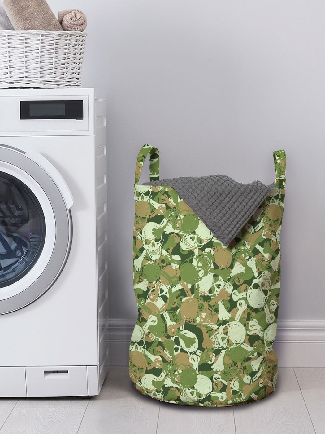 Wäschesäckchen mit Wäschekorb Kordelzugverschluss Schädel Tarnung für Spuk Flüchtiger Abakuhaus Waschsalons, Griffen