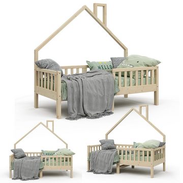 VitaliSpa® Hausbett Kinderbett Spielbett Noemi 80x160cm Natur Rausfallschutz