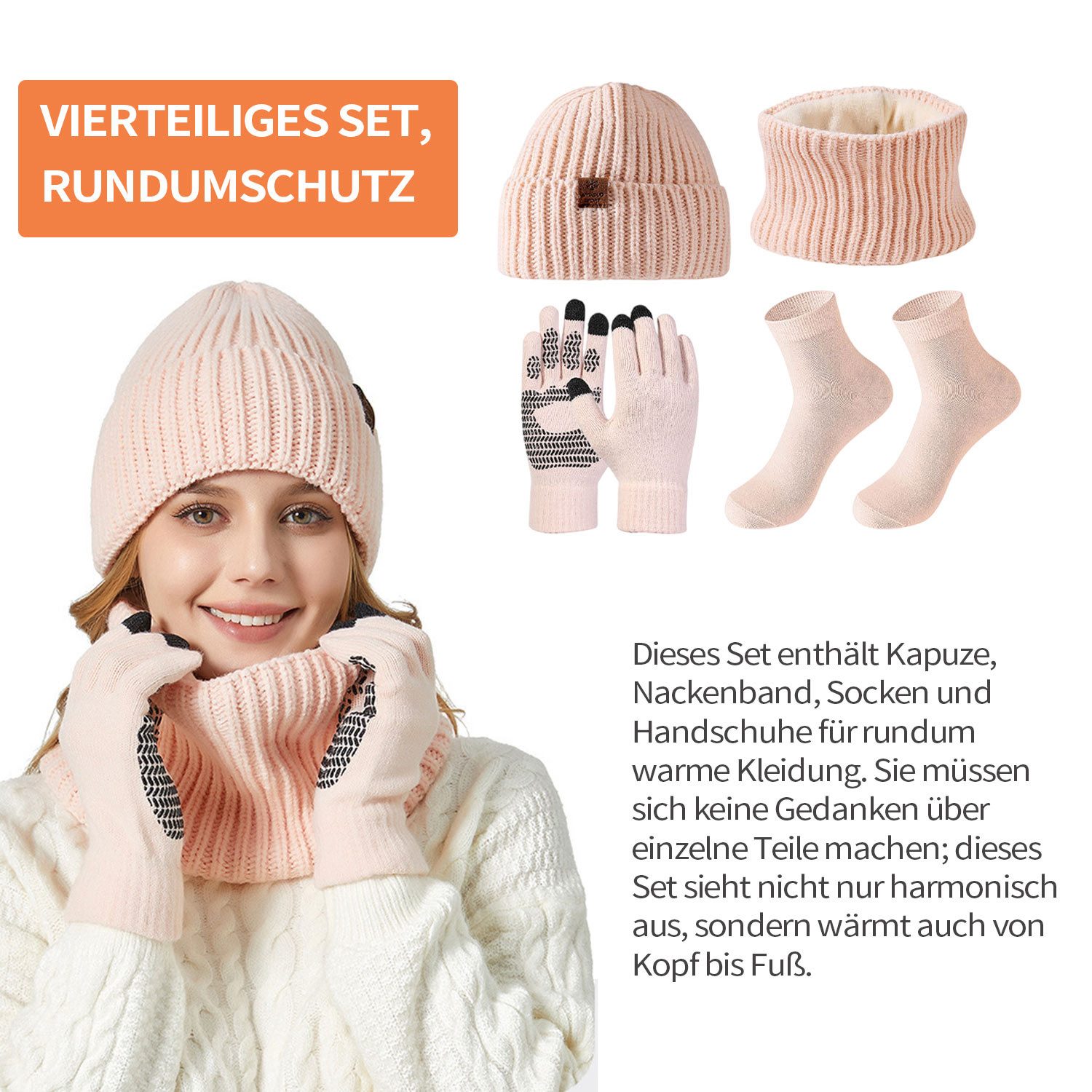 Refttenw Mütze & Schal Damen Mütze,Plüsch Schal,Handschuhe,Wintersocken Set günstig online kaufen