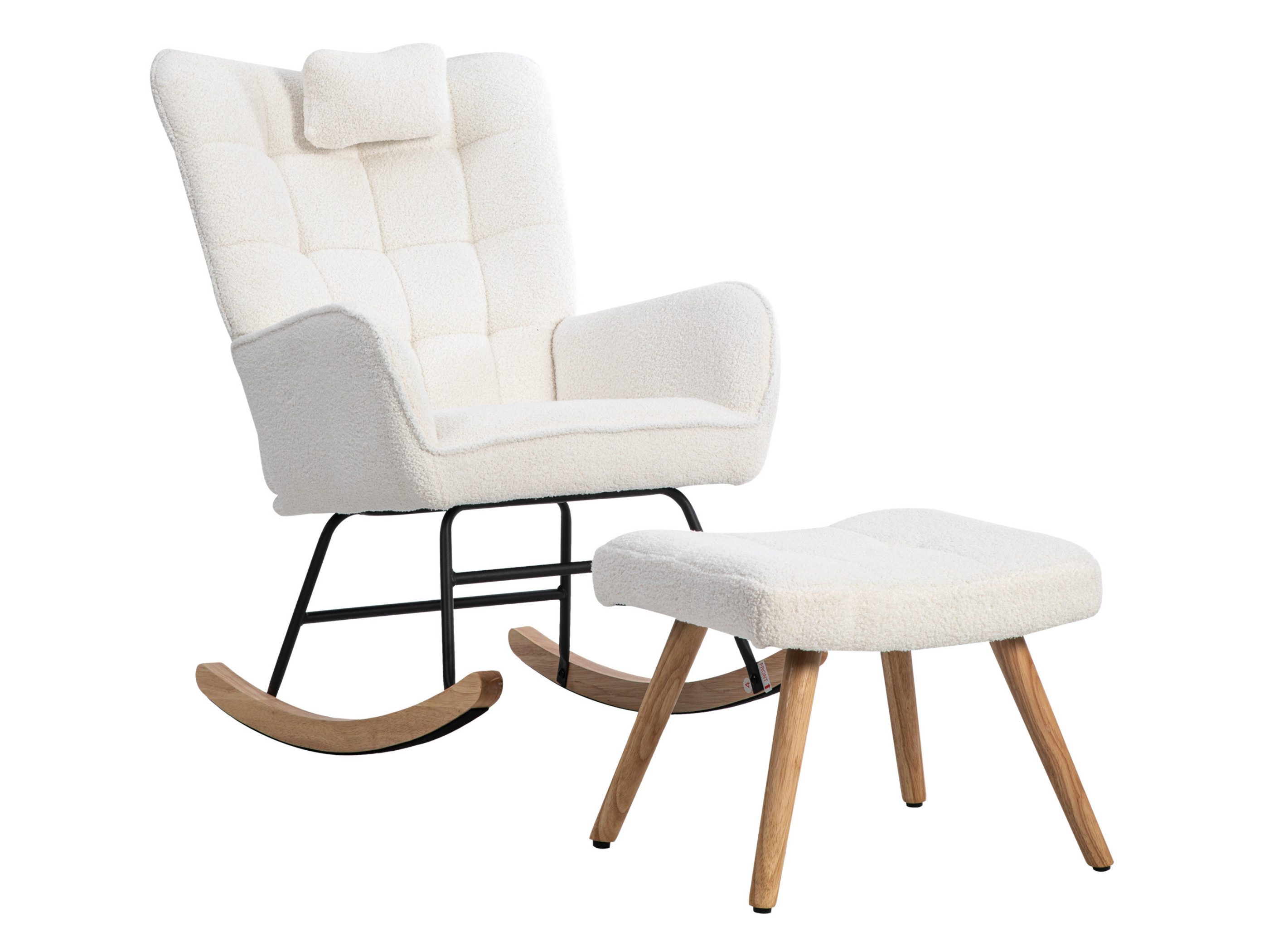 SeedWave Schaukelstuhl Schaukelstuhl Teddy mit Fußhocker und Kopfstütze, weiß, Ergonomischer Stillstuhl, Schaukelsessel für Entspannen, Bis 120kg