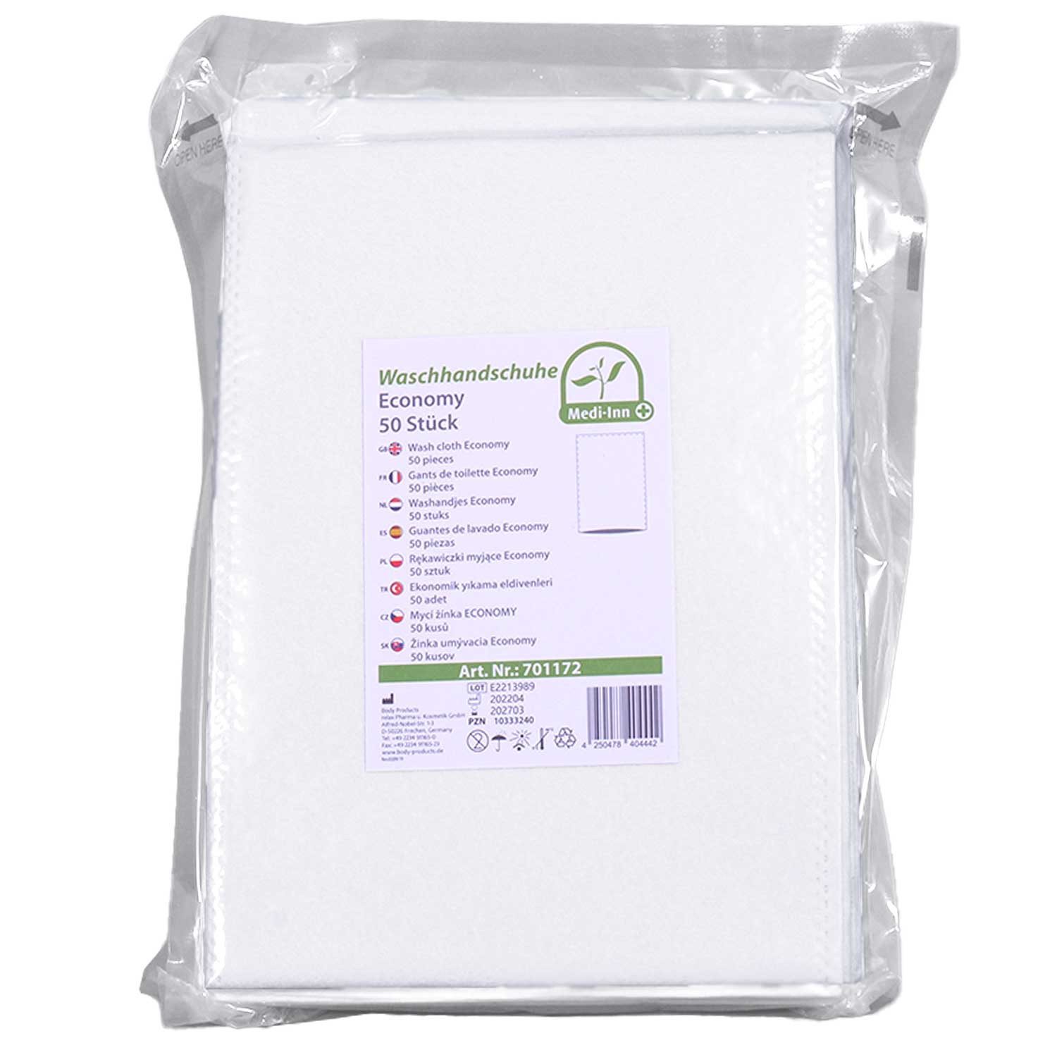 BODY PRODUCTS Relax Pharma und Kosmetik GmbH Einmal-Waschhandschuh BODY PRODUCTS Einweg-Waschhandschuhe Economy 50 Stück (50-St. 50 Stück, 15 × 22 cm), unsteril, Einwegprodukt
