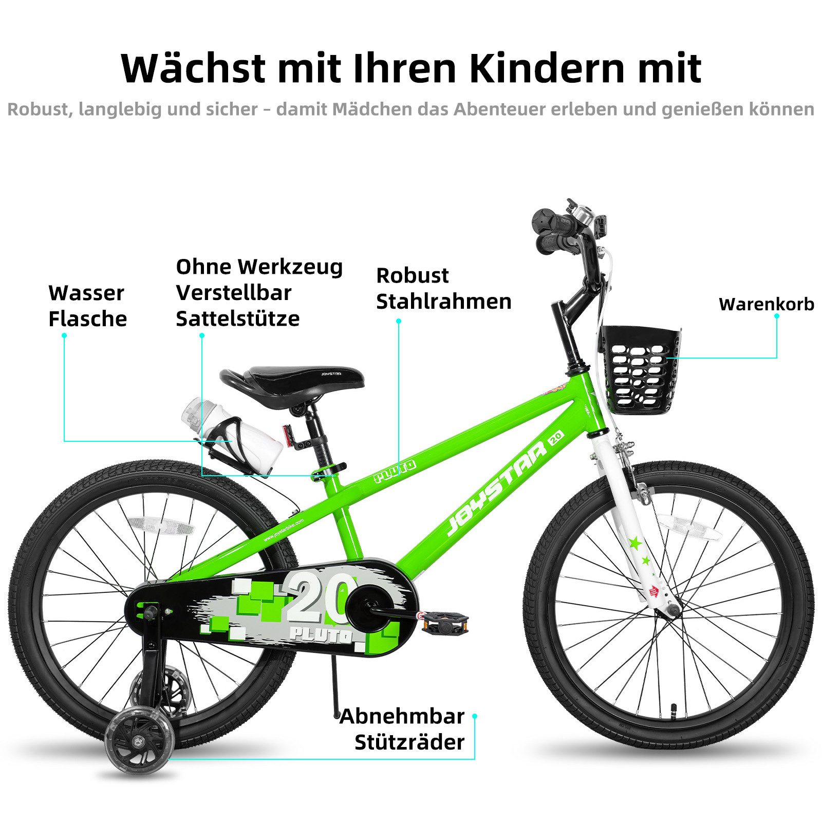 JOYSTAR Kinderfahrrad 12/14 /16/18/20 Zoll fahrrad für Jungen und Mädchen 3-12 Jahre, Mit Korb, Stützrädern, Fahrradklingel, Flaschenhalter, Kettenabdeckung
