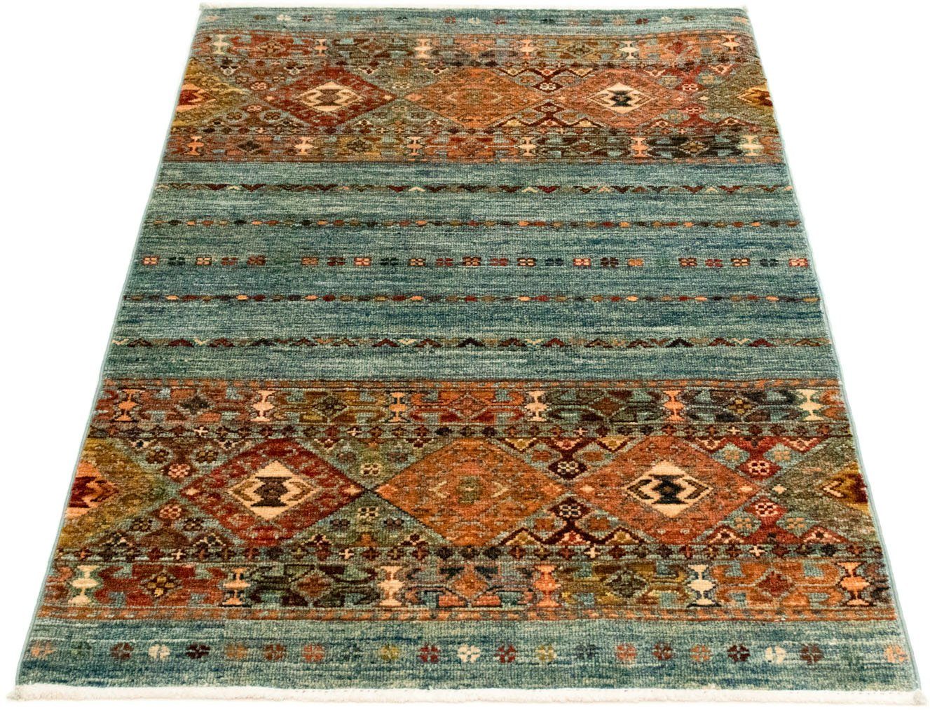 Wollteppich Ziegler Modern Teppich handgeknüpft blau, morgenland, rechteckig, Höhe: 8 mm, handgeknüpft | Kurzflor-Teppiche