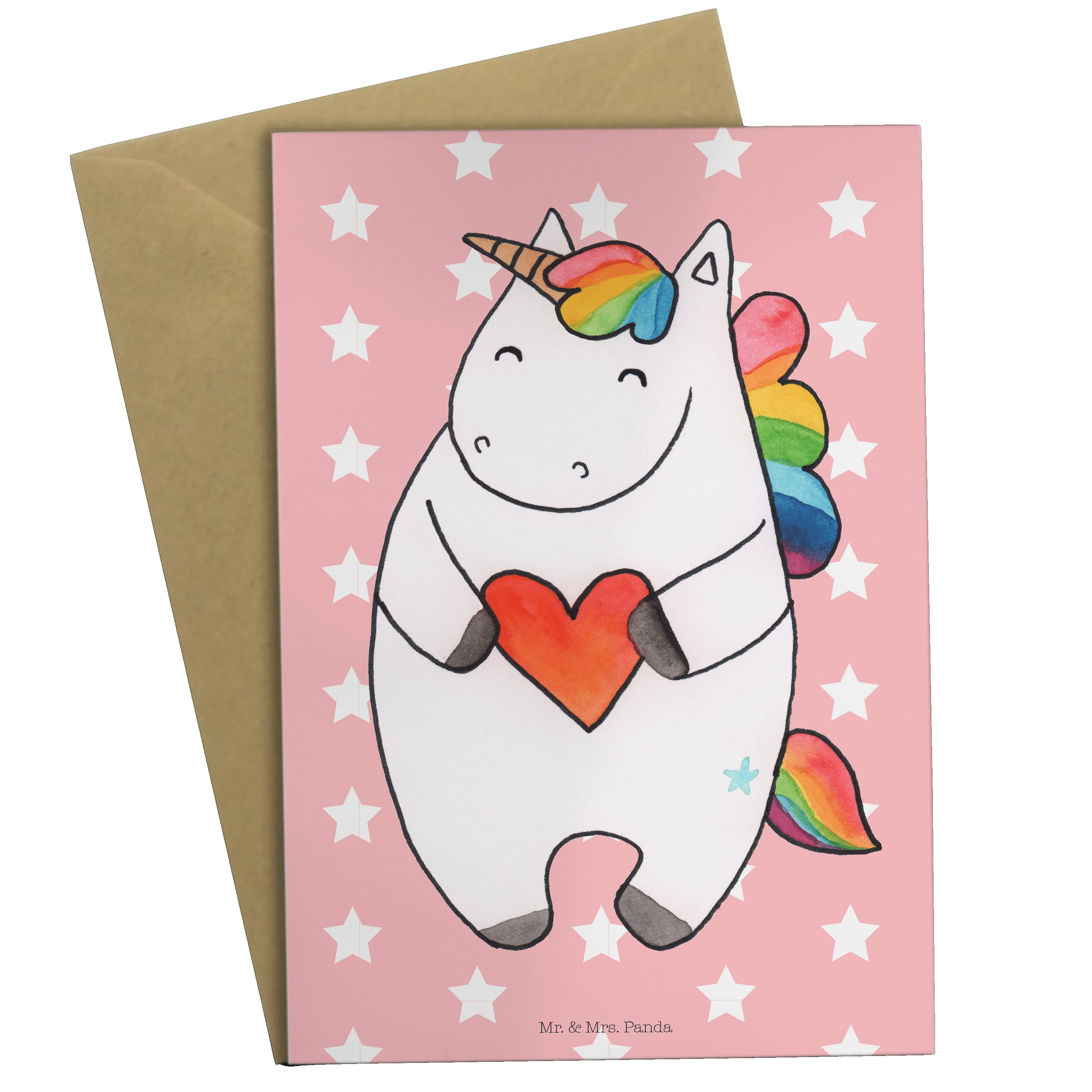 Pastell & Herz Deko Mr. Karte, Rot Unicorn, Geschenk, Einhorn - - Grußkarte Panda Einhorn Mrs.