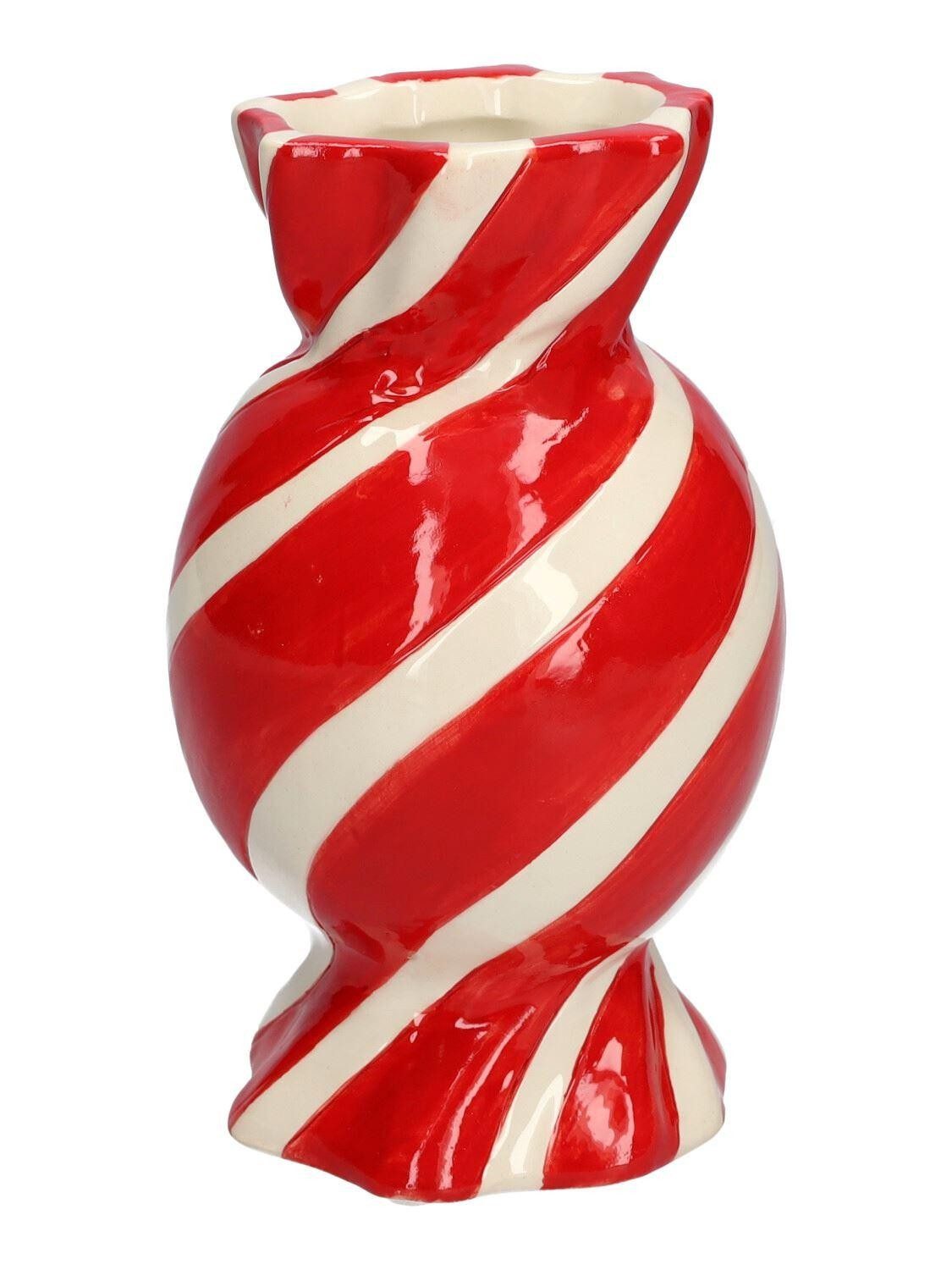 INNA-Glas Dekovase für einzelne Blume Amiel aus Keramik, mit schrägen Linien, rot