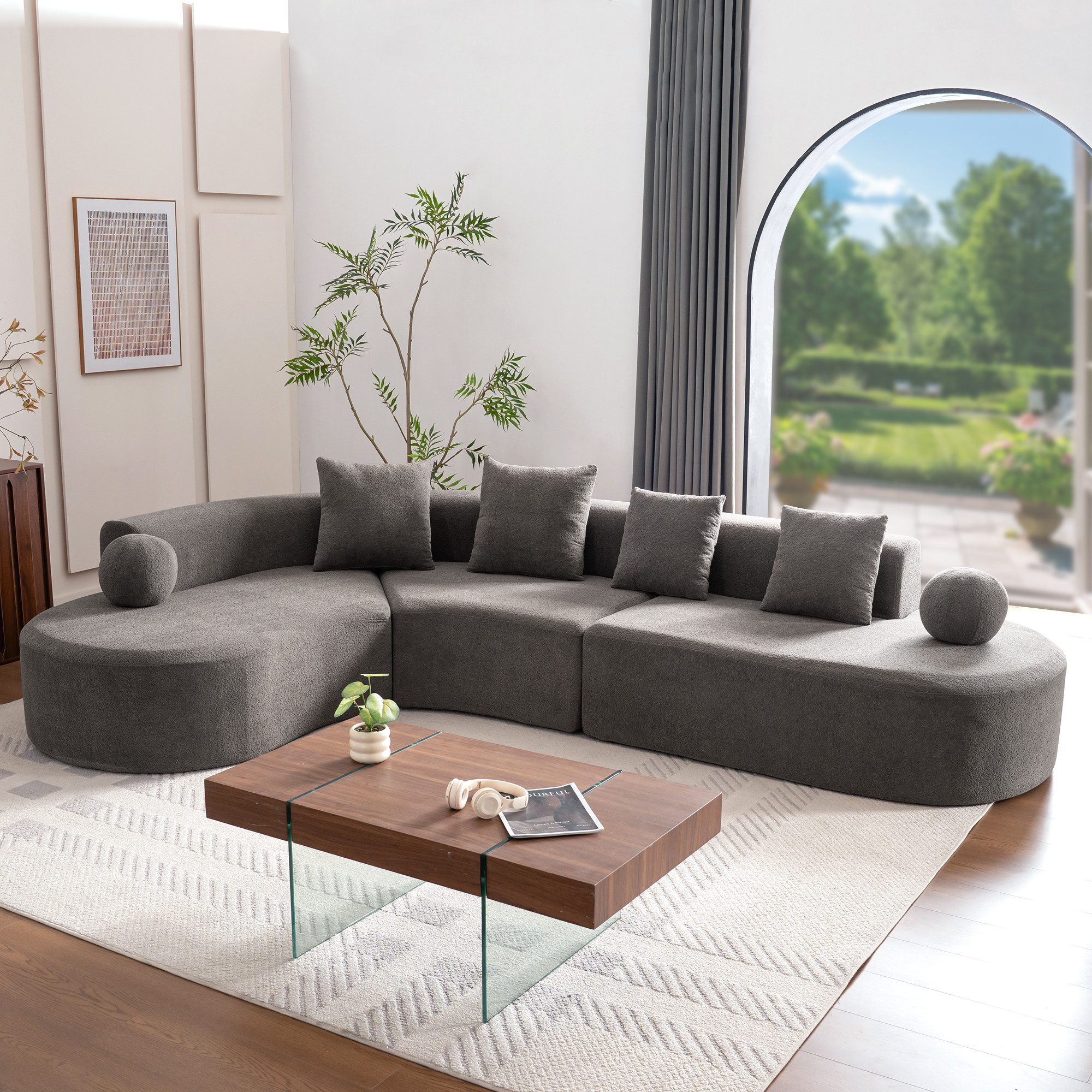 Odikalo Sofa Ecksofa Big-Sofa Eckcouch mit Schlaffunktion, L Form, 327cm groß, dicklich, gewölbe mit sofa ohne knochen eine cloudische couch, die elegant konstruiert ist und ein l-tier-modell, das bequem heruntersteht, nicht zusammengebaut