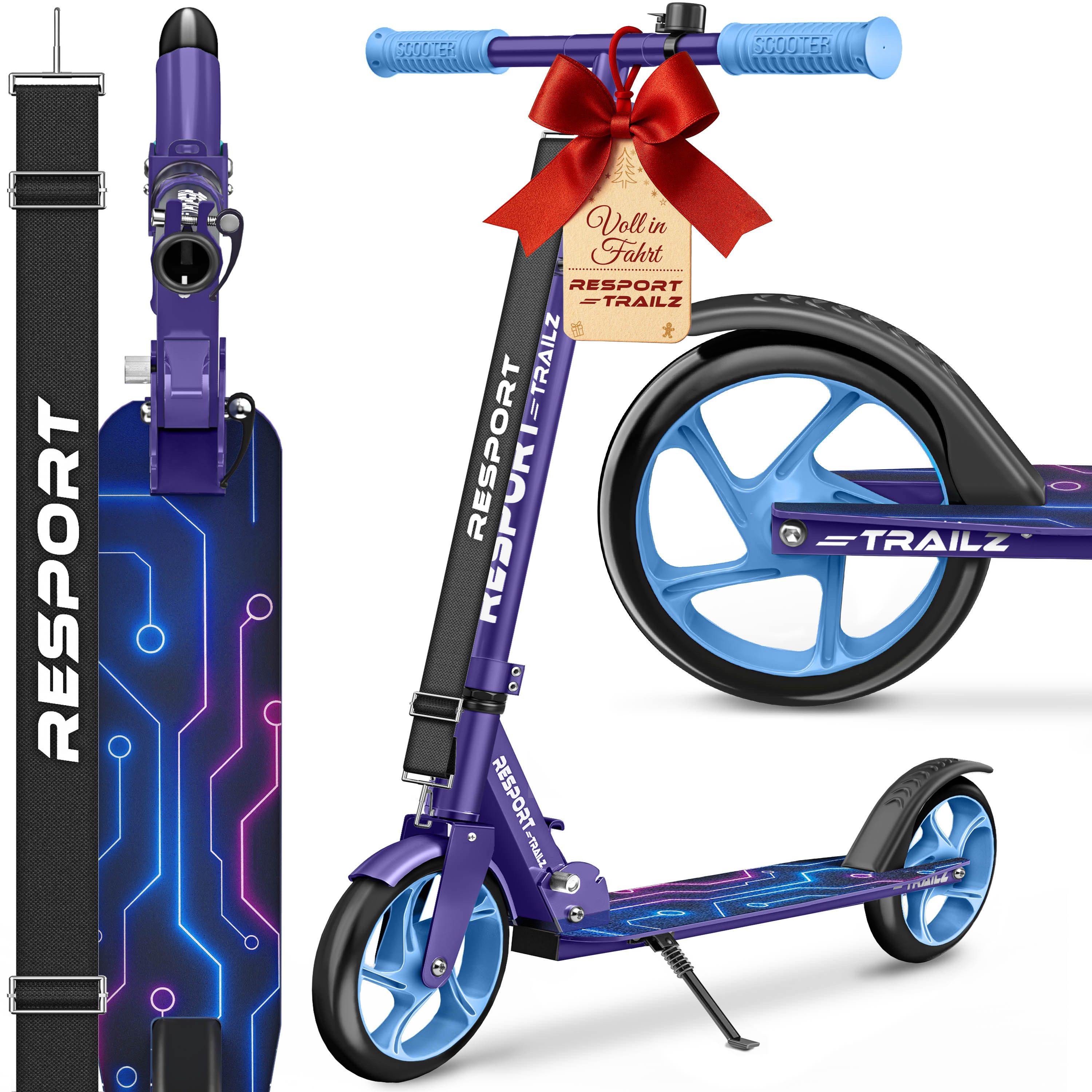 RE:SPORT Cityroller RE:SPORT® Trailz Cityroller Scooter inkl. Tragegurt und Klingel 200mm, (Scooter höhenverstellbar & klappbar, Kinderroller große Räder Kickscooter Kickroller), Cityroller für Kinder & Erwachsene Klingel & Tragegurt