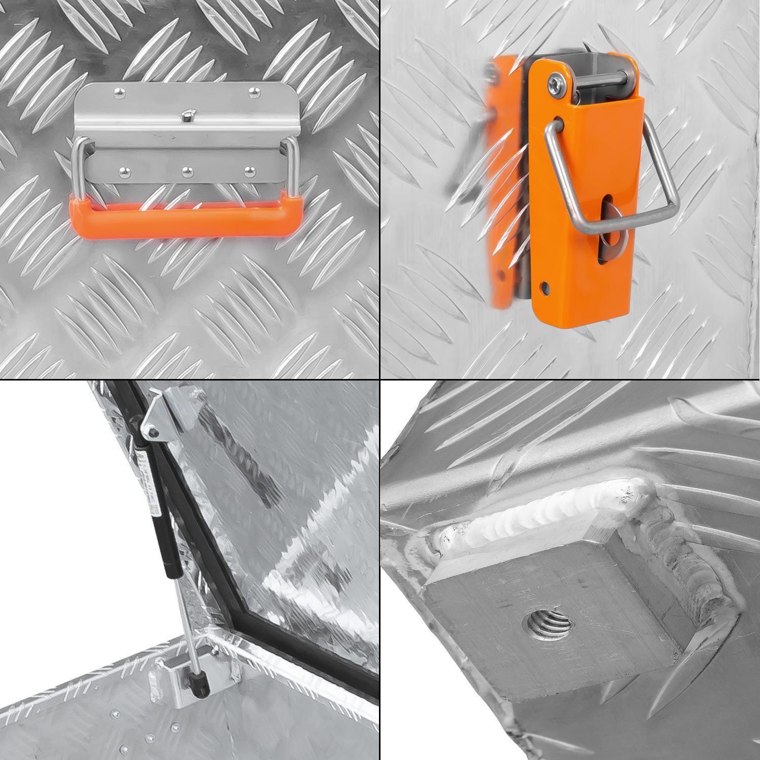 ALUBOX Aufbewahrungsbox aus Aluminiumriffelblech massive Transportkiste (37 Liter), Fangbänder & Gasdruckdämpfer im Deckel