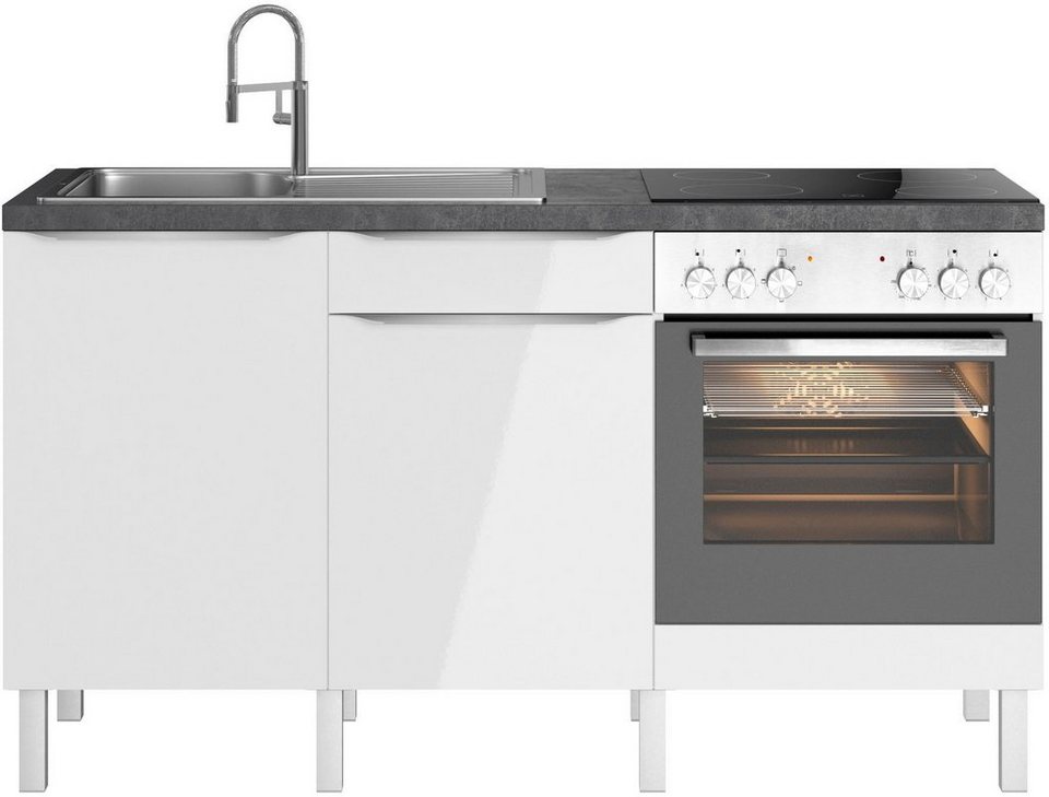 OPTIFIT Küche Lilly2, Breite 160 cm, wahlweise mit E-Geräten,  Höhenverstellbare Designfüße aus Aluminium