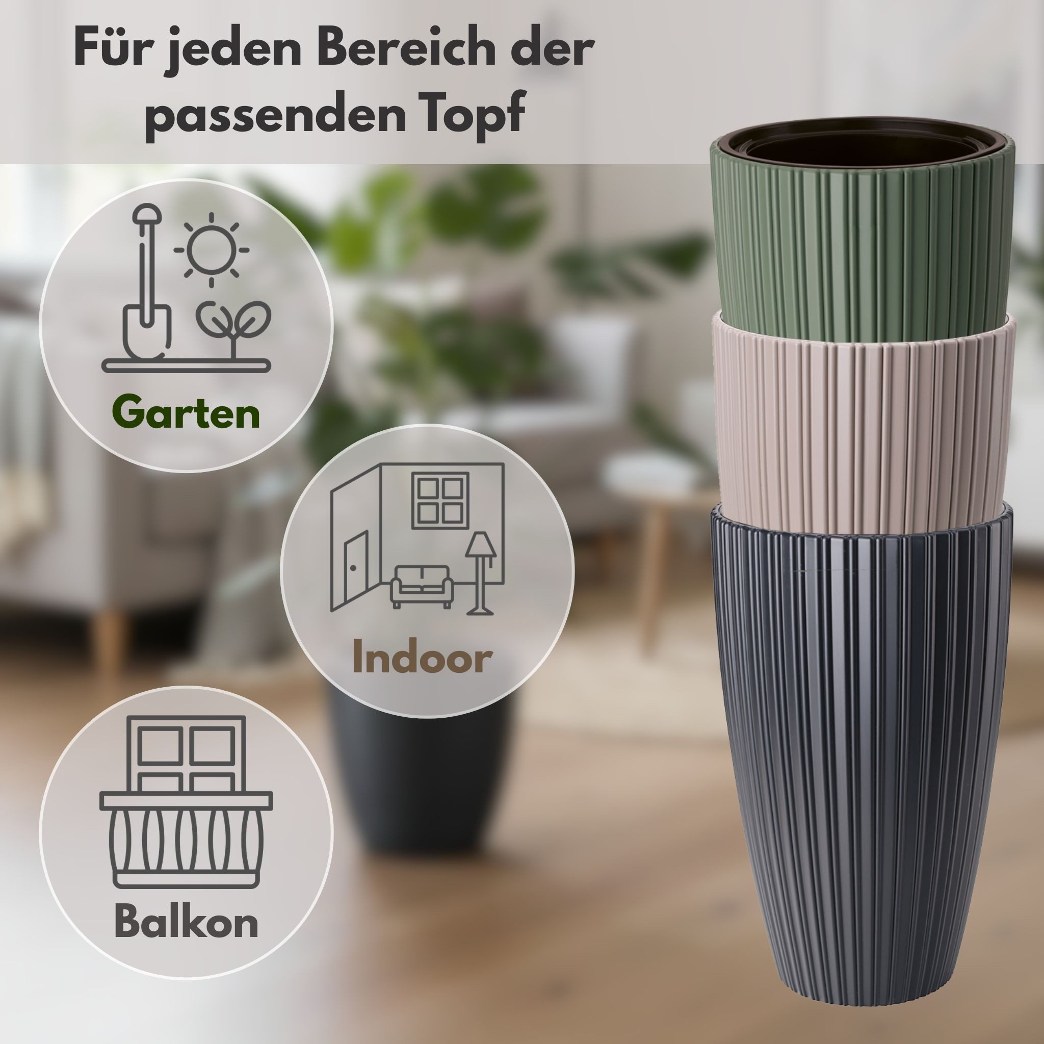 matches21 HOME & HOBBY Blumentopf Großer Outdoor Blumentopf ZENTO salbei-grün in 29 x 32 cm (1 St), Runder innen, außen Pflanztopf als wetterfester Pflanzen-Top – Bild 3 von 5