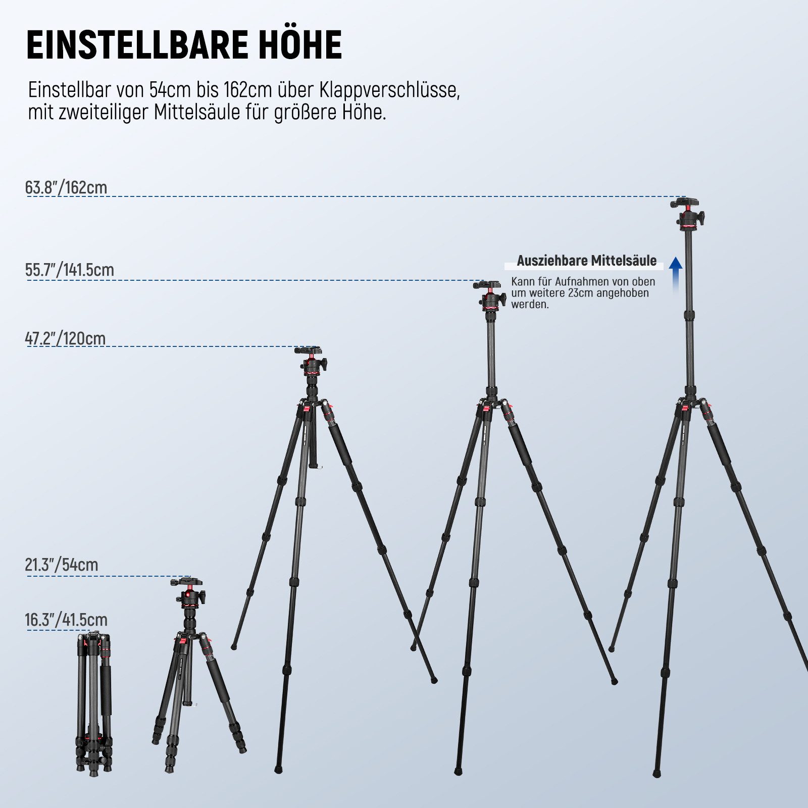 Neewer TP17B 163cm Carbonfaser Reisestativ Einbeinstativ kompaktes leichtes Dreibeinstativ (tragbares Handy Kamera Stativ kompatibel mit iPhone Videoaufnahmen)