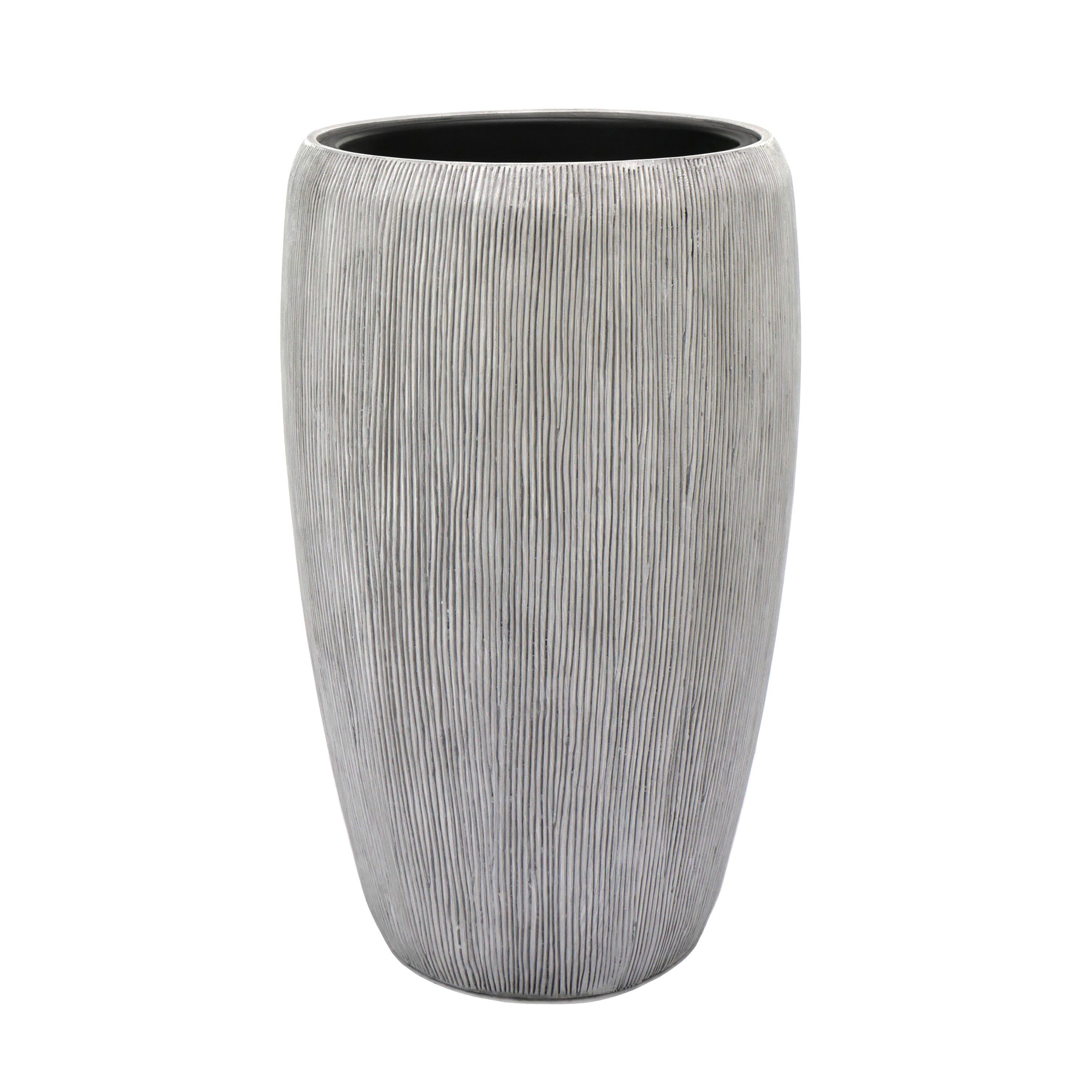 Flingora Bodenvase Paola, mit Einsatz - Indoor & Outdoor - Rillenstruktur Grauweiß - Höhe 68 cm