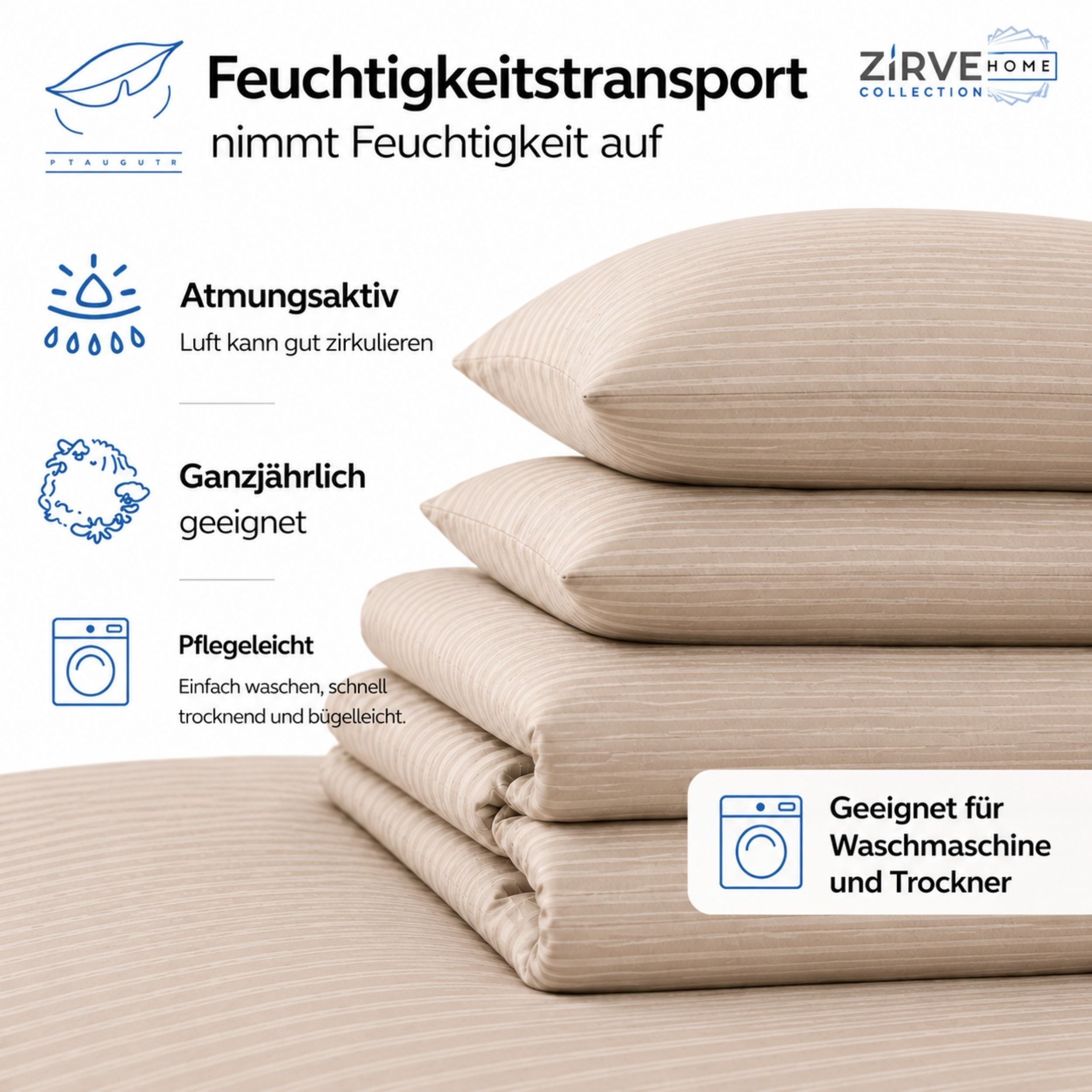 ZIRVEHOME Bettwäsche Baumwolle Bettbezug Streifenmuster– Ganzjahres-Bettwäsche-Sets Damast, Renforce, 2 teilig, 135x200 Bettbezug Baumwolle Pflegeleichte Ganzja – Bild 3 von 5