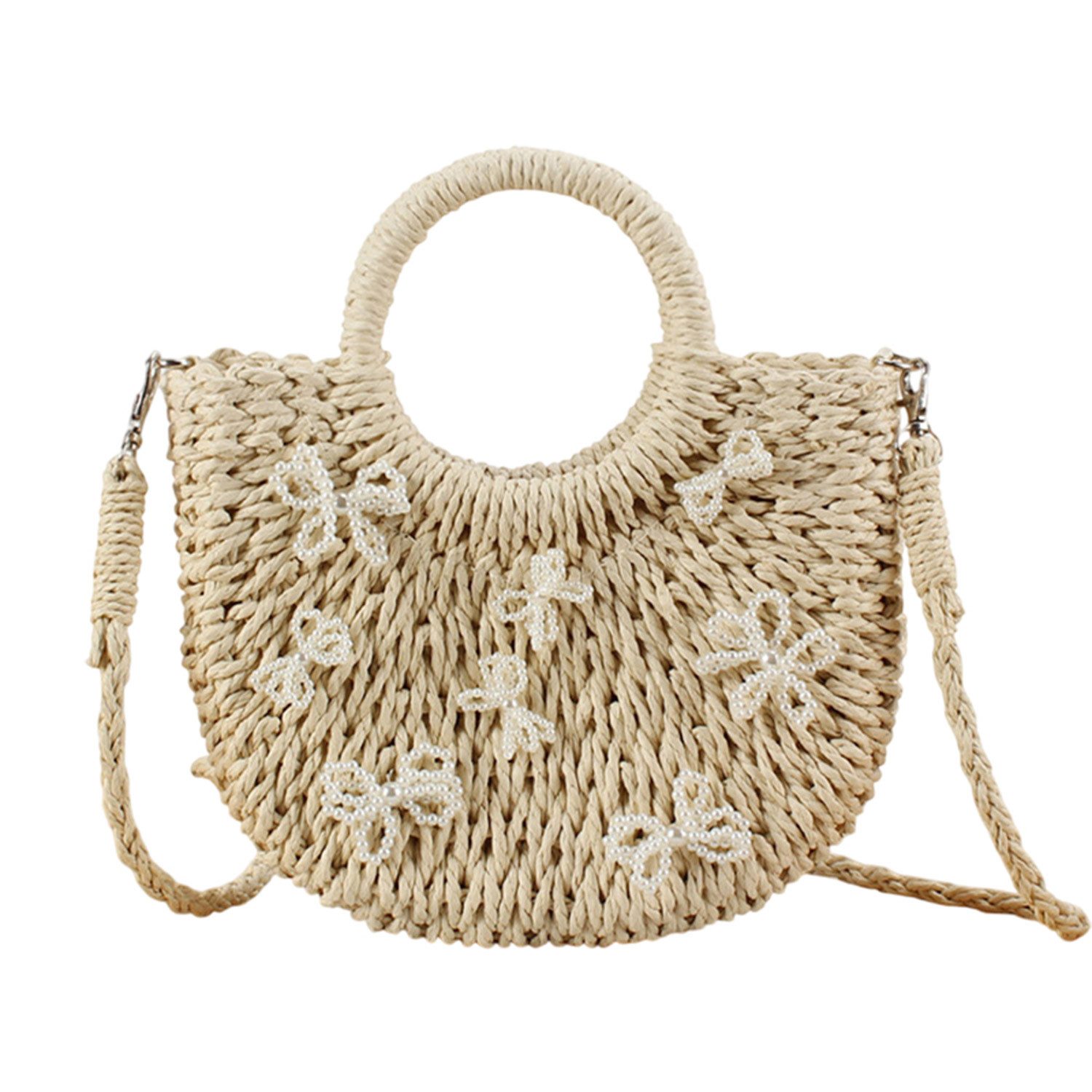 Refttenw Strandtasche Damen Stroh-Tragetasche,Handtasche mit Schleife,Bohem günstig online kaufen