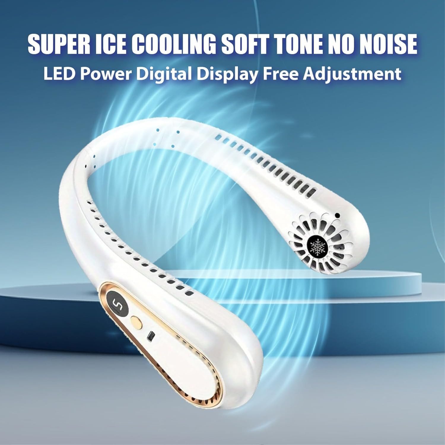MOPUEA Mini USB-Ventilator Tragbarer Nackenventilator USB Wiederaufladbar 5 Stufen, Bladeless Design leise 4000mAh Akku freihändige Nutzung