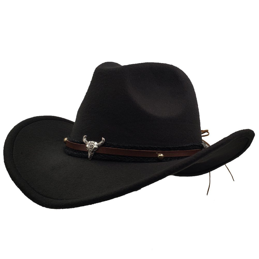 Yalion Cowboyhut Western Cowboyhut Herren Temperament Sämischleder Hut Schwarz mit raffinierten Metallakzenten