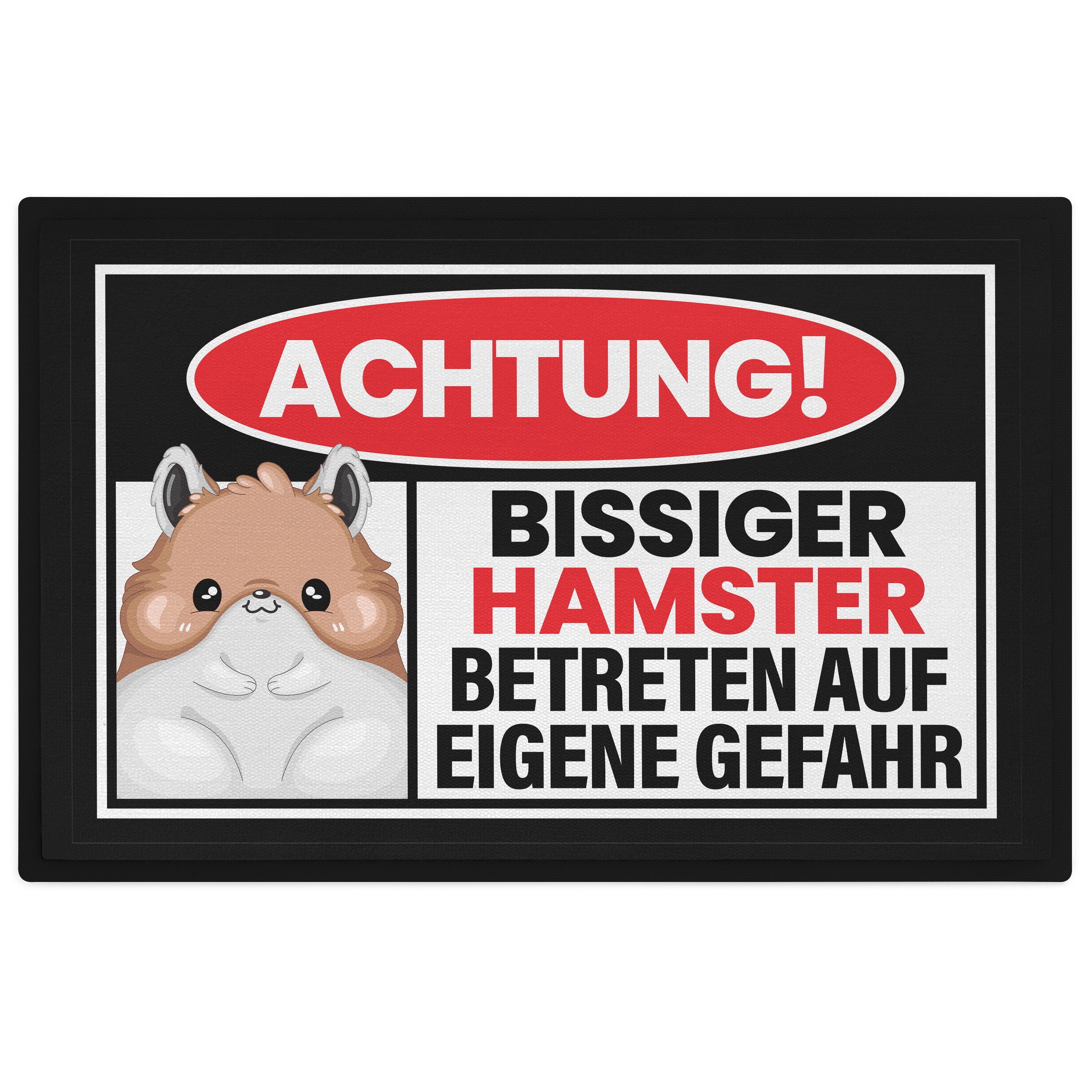Fußmatte Achtung Bissiger Hamster Fußmatte 60x40 Geschenk cm, Spruch Trendation