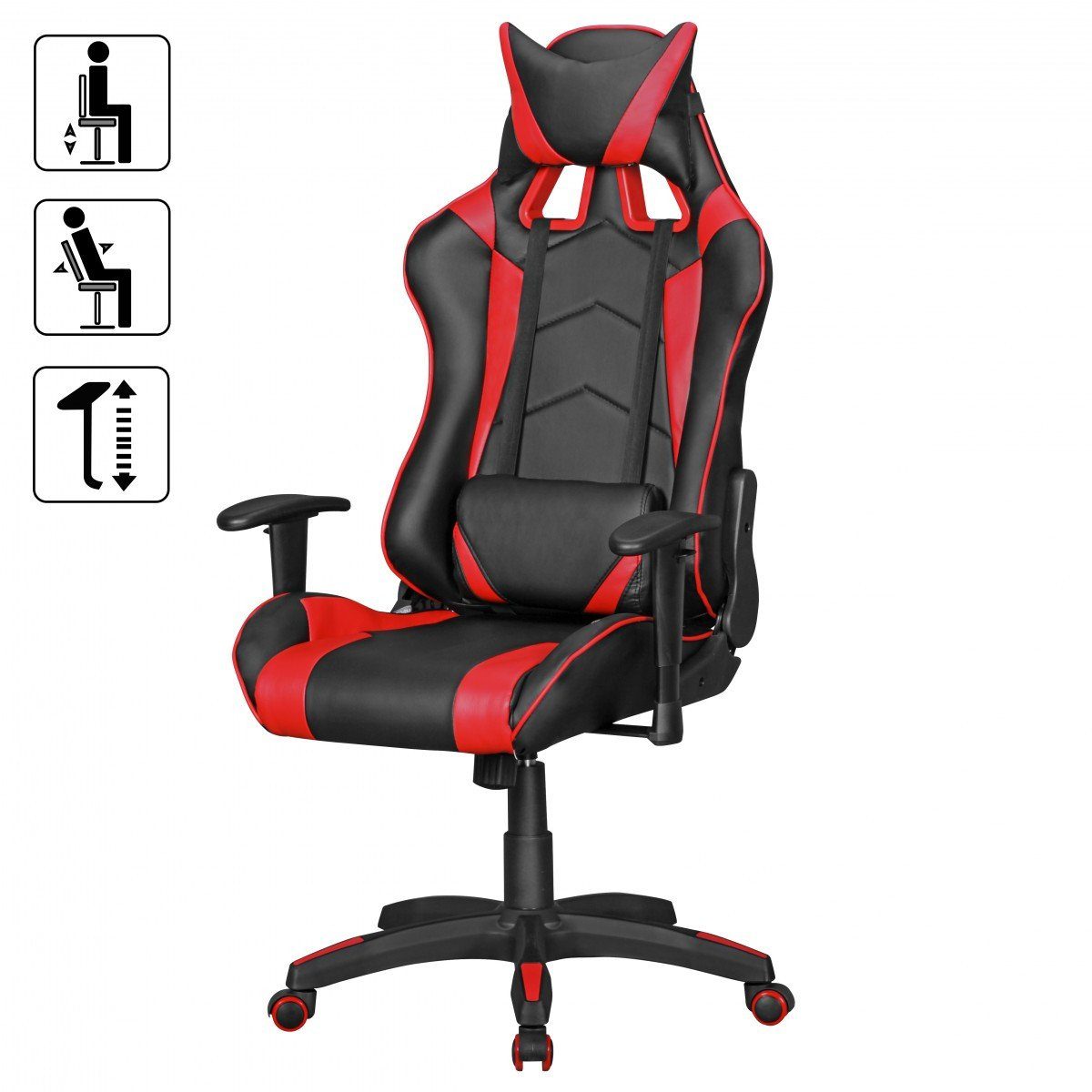 Schwarz/Rot, SCORE furnicato in in Leder-Optik Kunstleder Bürostuhl aus Schreibtisch-Stuhl Gaming Chair -