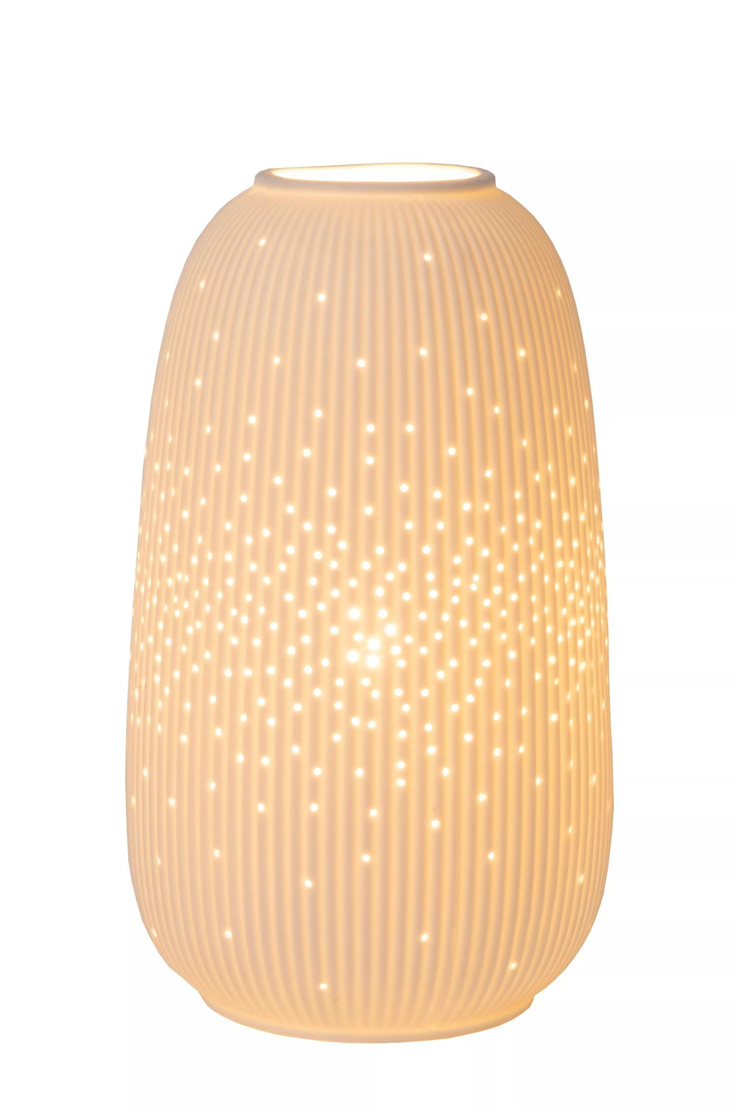 Licht-Erlebnisse Nachttischlampe KAIMO, ohne Leuchtmittel, Porzellan E14 D: 14,1 cm 24,1 cm hoch Weiß rund Modern