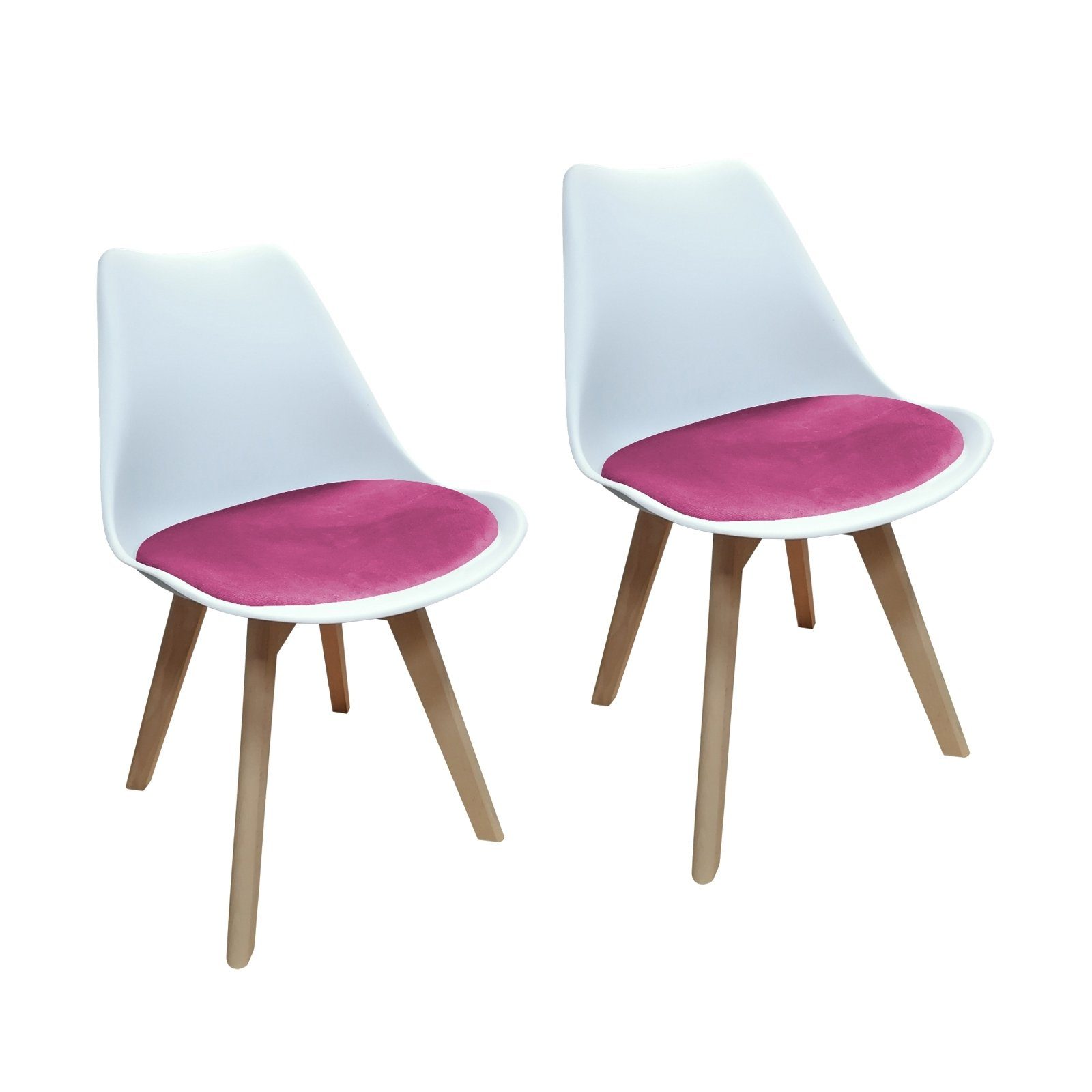 Esszimmerstuhl Esszimmerstuhl Samt 2er Set Atlanta Weiß/Pink