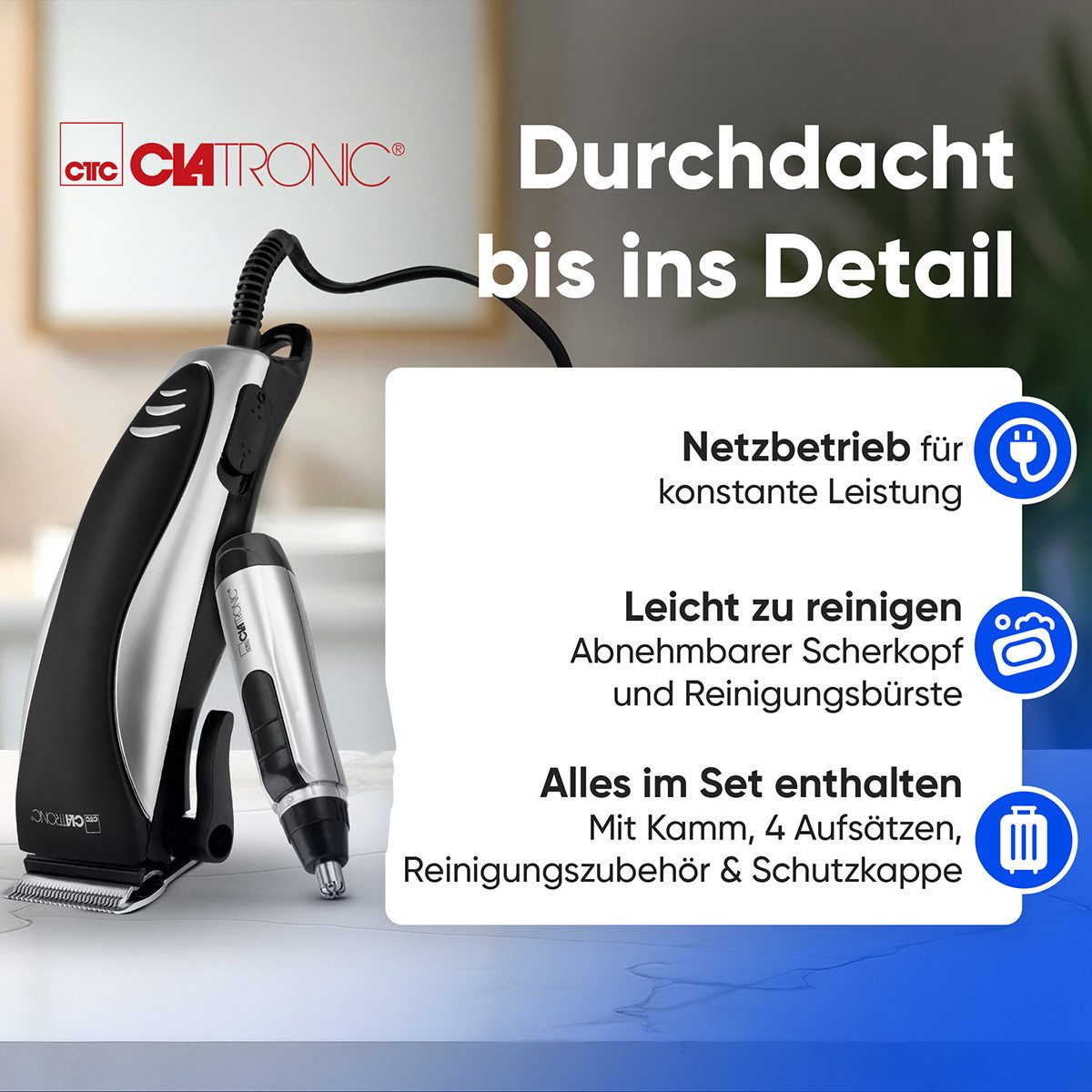 CLATRONIC Haar- und Bartschneider HSM 3441 NE, Haarschneidemaschine Nasenhaarentferner, 3-12mm