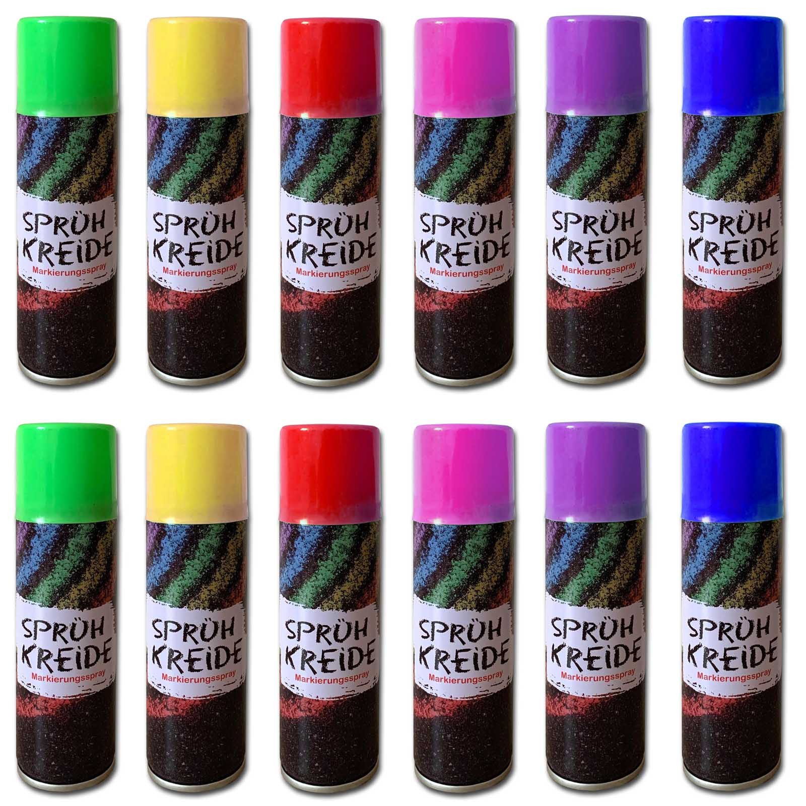 HAC24 Kreidespray 12er Set Sprühkreide Set Kreide Markierungsspray Sprüh Kreidefarbe, 175 ml je Dose 6 Farben