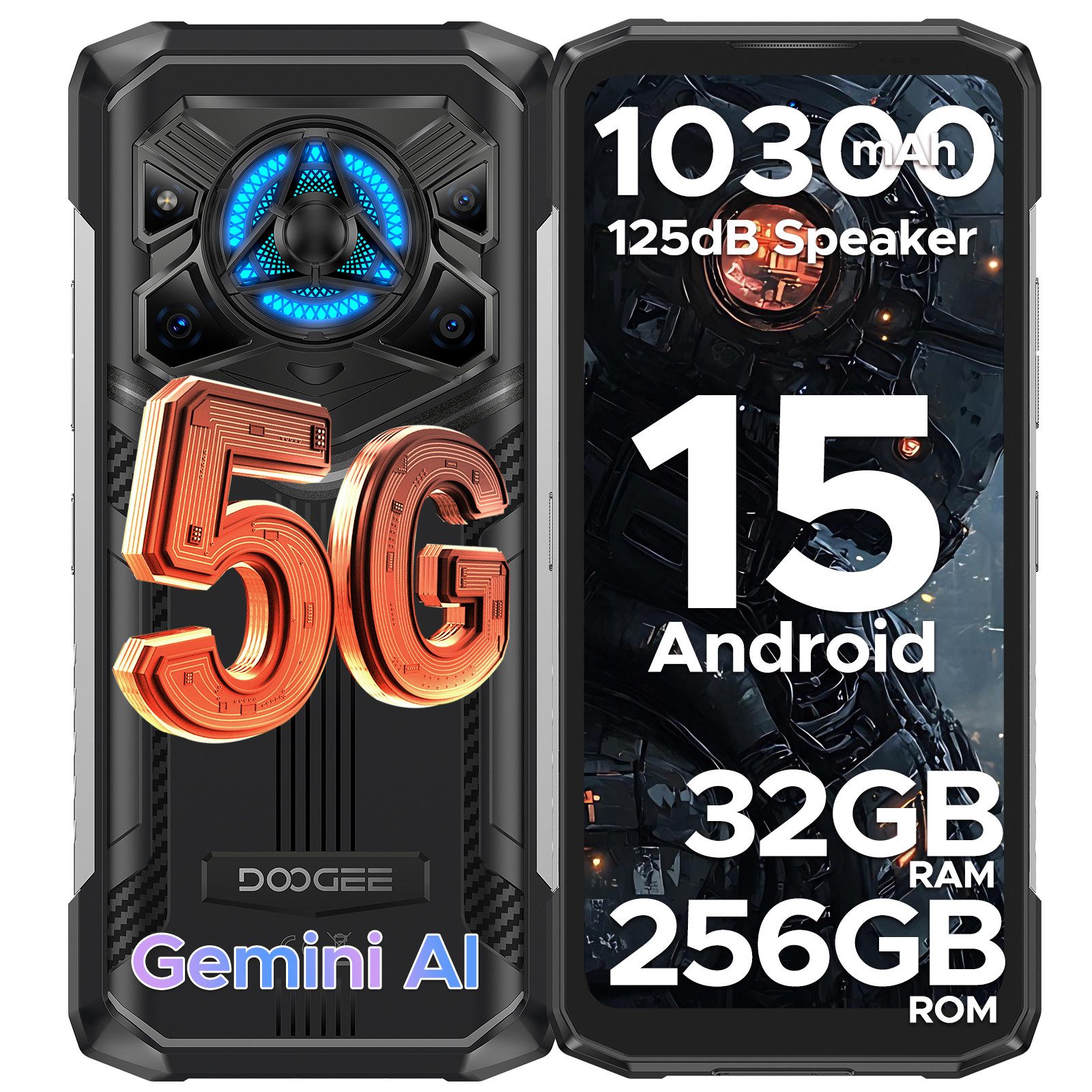 DOOGEE BLADE 20 PLAY AI 5G, 125dB Lautsprecher, Android 15 Smartphone (6.6 Zoll, 256 GB Speicherplatz, 32GB+256GB+2TB, 125dB Lautsprecher, 50MP+20MP, WiFi6/NFC/Face ID)