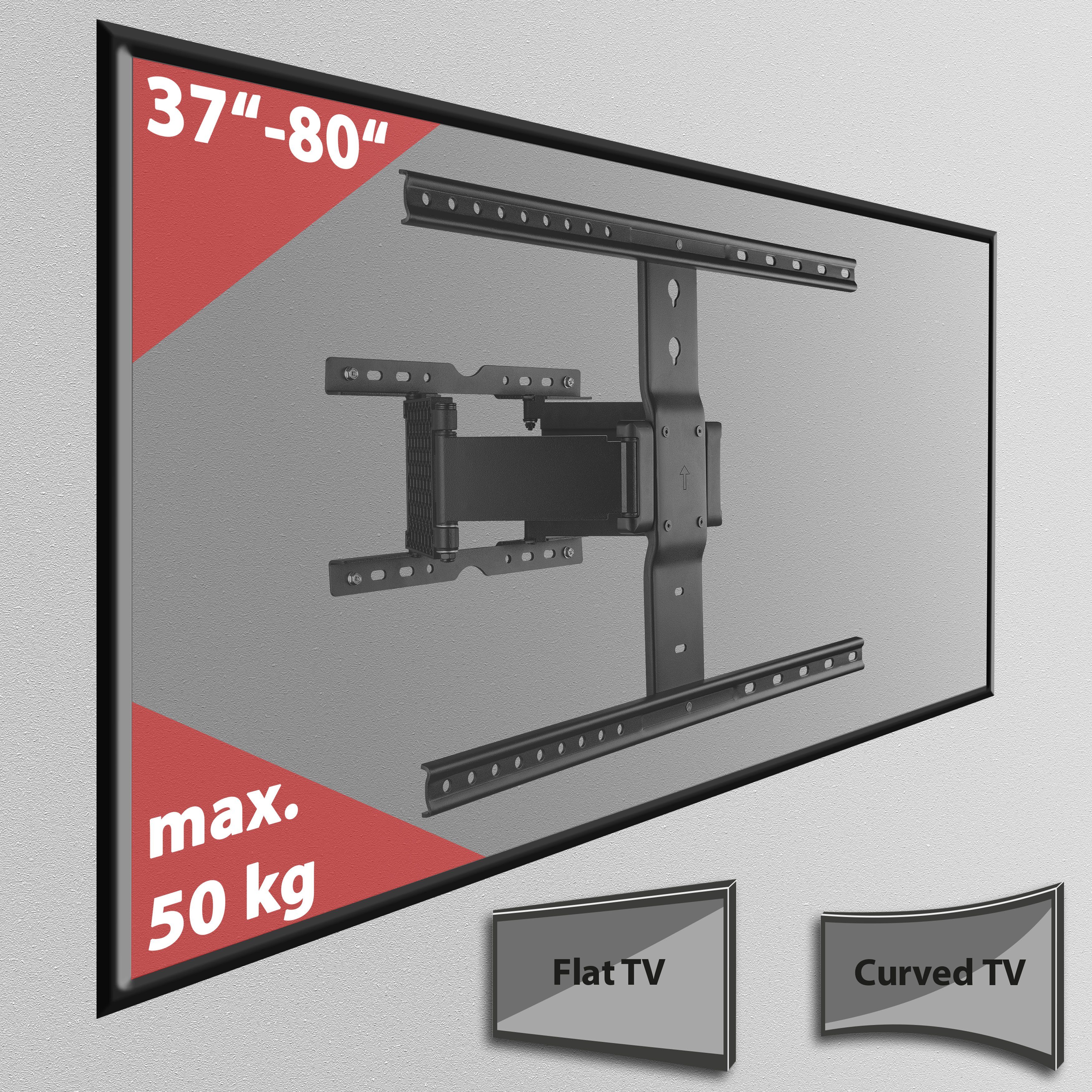 Poppstar TV-Wandhalterung Fernseher-Halterung extra stabil bis 50kg, (bis 80,00 Zoll, inklusive Schrauben, Abstandshalter, Montagewerkzeuge, Anleitung, schwenkb – Bild 2 von 5