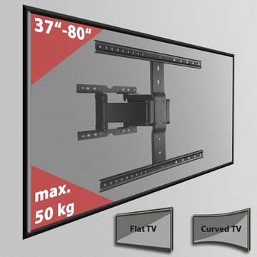 Poppstar Fernseher-Halterung extra stabil bis 50kg TV-Wandhalterung, (bis 80,00 Zoll, inklusive Schrauben, Abstandshalter, Montagewerkzeuge, Anleitung, schwenkbar für Flach- und Curved-Monitore (VESA 200x200 - 600x400)