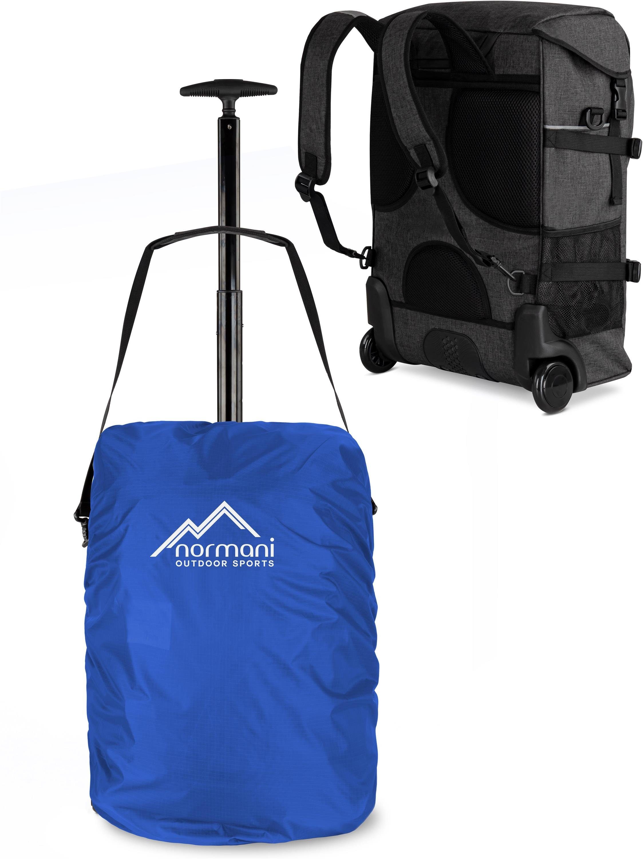 normani Reisetasche Rucksack mit Trolleyfunktion 37 L und Regenüberzug, Reisetasche 3-in-1 in Handgepäckgröße Blau